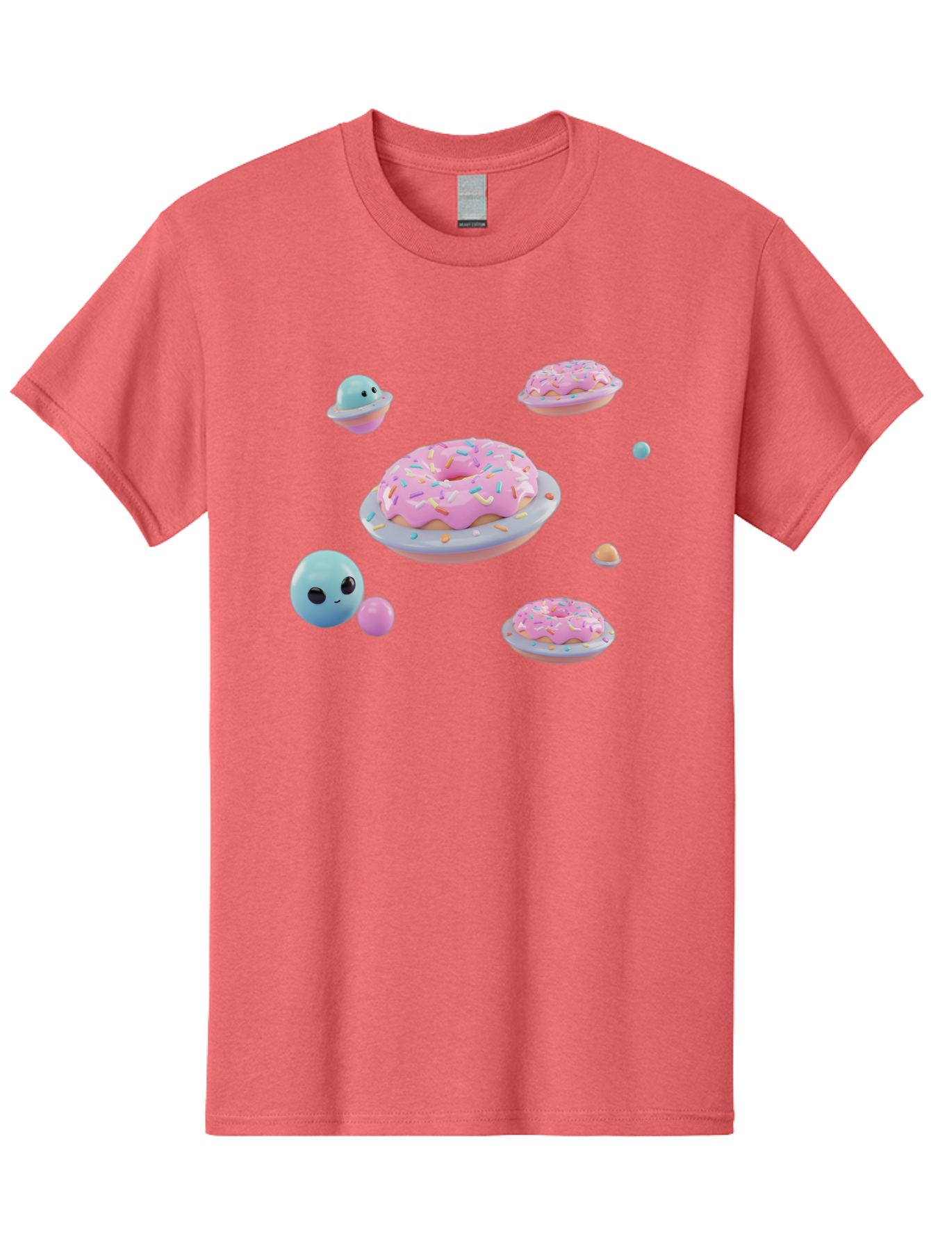 Donuts-And-Space-Creatures Men'S Graphic Tee, 100% Cotton, Comfortable Casual Summer Wear, Machine Washable, Colorful Donuts, Pink Frosting, Rainbow Sprinkles, Cute Slimes, Pastel Colors, Whimsical Design, Playful Treat, Sweet Delight, Bab877