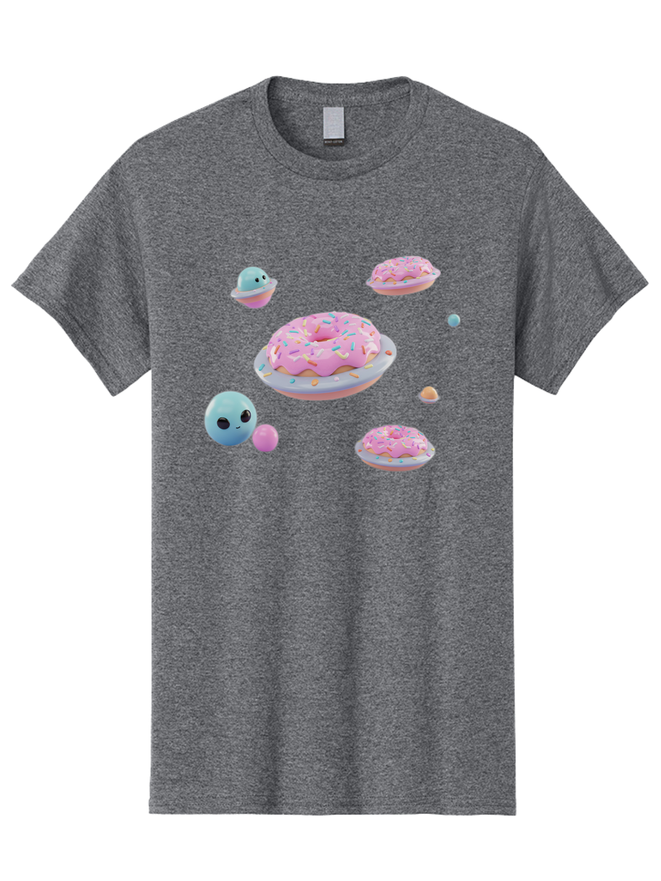 Donuts-And-Space-Creatures Men'S Graphic Tee, 100% Cotton, Comfortable Casual Summer Wear, Machine Washable, Colorful Donuts, Pink Frosting, Rainbow Sprinkles, Cute Slimes, Pastel Colors, Whimsical Design, Playful Treat, Sweet Delight, Bab877