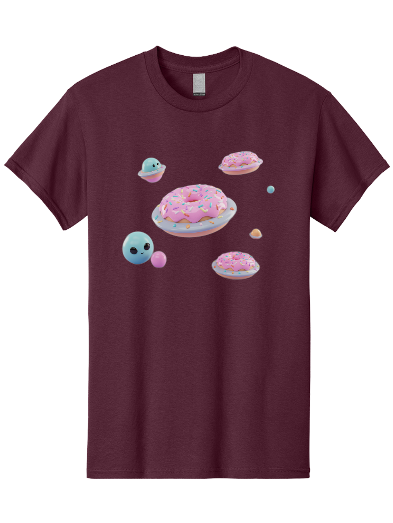 Donuts-And-Space-Creatures Men'S Graphic Tee, 100% Cotton, Comfortable Casual Summer Wear, Machine Washable, Colorful Donuts, Pink Frosting, Rainbow Sprinkles, Cute Slimes, Pastel Colors, Whimsical Design, Playful Treat, Sweet Delight, Bab877