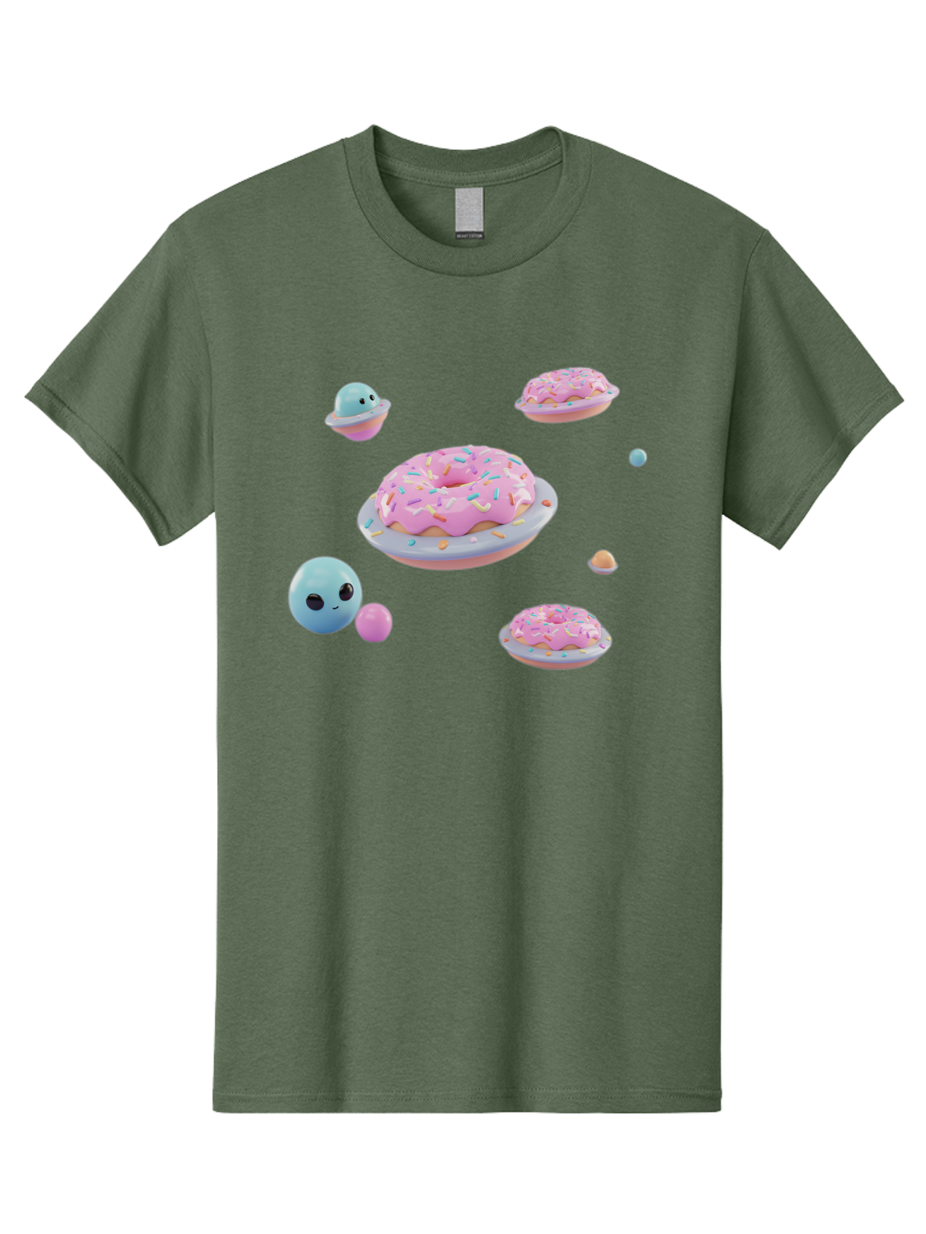 Donuts-And-Space-Creatures Men'S Graphic Tee, 100% Cotton, Comfortable Casual Summer Wear, Machine Washable, Colorful Donuts, Pink Frosting, Rainbow Sprinkles, Cute Slimes, Pastel Colors, Whimsical Design, Playful Treat, Sweet Delight, Bab877