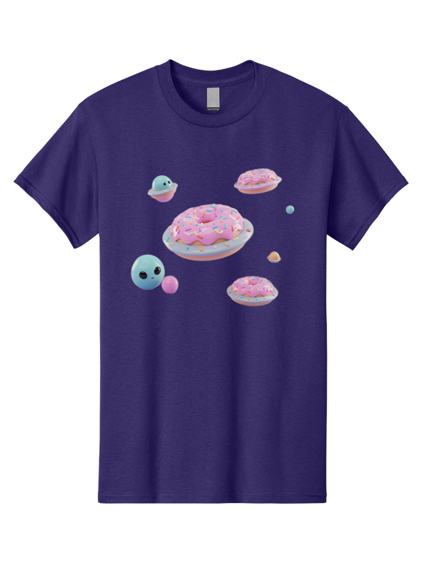 Donuts-And-Space-Creatures Men'S Graphic Tee, 100% Cotton, Comfortable Casual Summer Wear, Machine Washable, Colorful Donuts, Pink Frosting, Rainbow Sprinkles, Cute Slimes, Pastel Colors, Whimsical Design, Playful Treat, Sweet Delight, Bab877