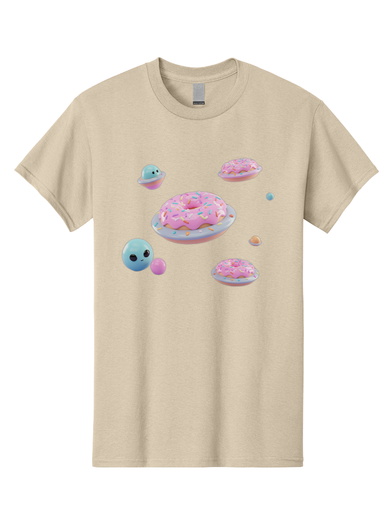 Donuts-And-Space-Creatures Men'S Graphic Tee, 100% Cotton, Comfortable Casual Summer Wear, Machine Washable, Colorful Donuts, Pink Frosting, Rainbow Sprinkles, Cute Slimes, Pastel Colors, Whimsical Design, Playful Treat, Sweet Delight, Bab877
