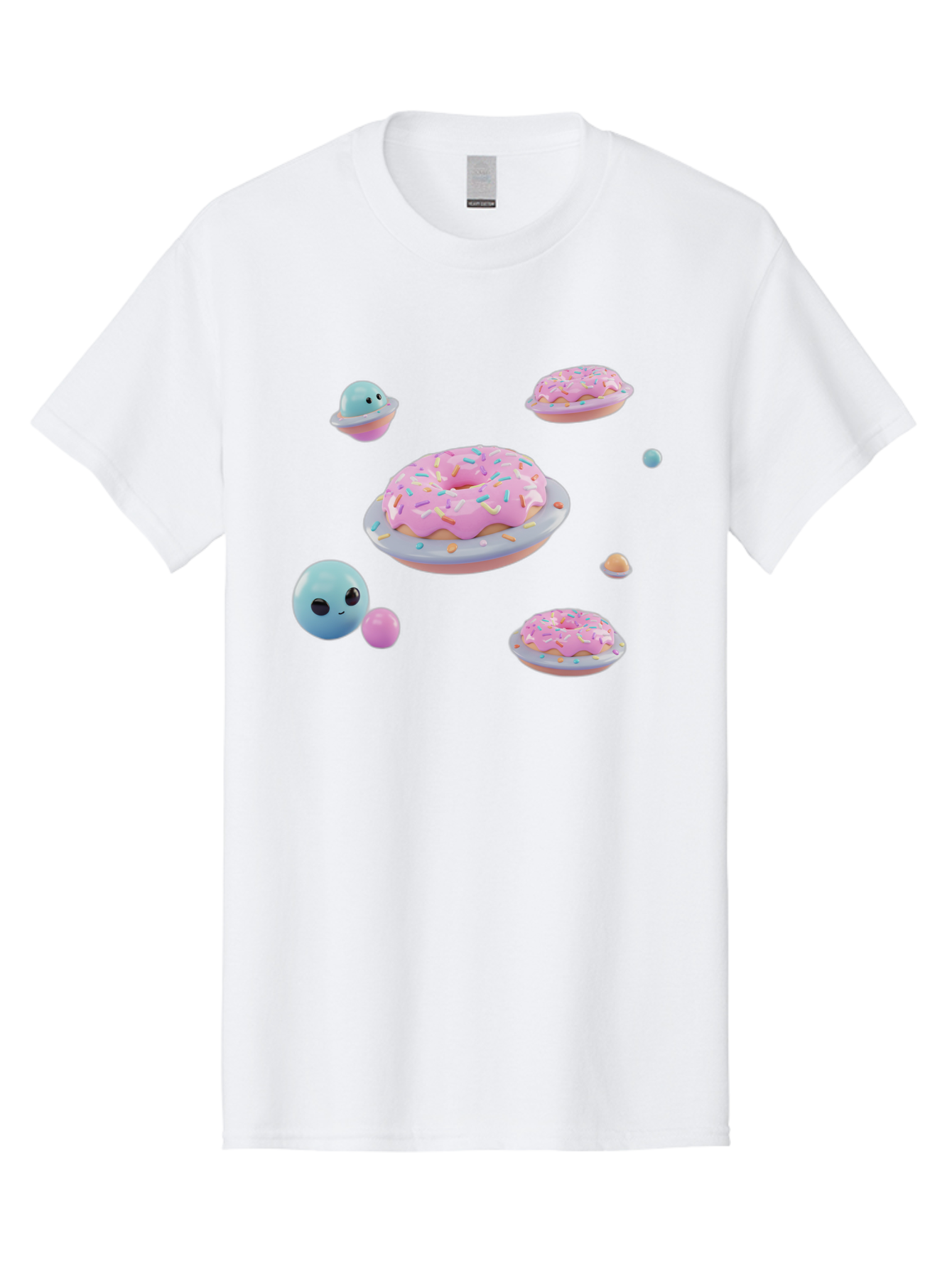 Donuts-And-Space-Creatures Men'S Graphic Tee, 100% Cotton, Comfortable Casual Summer Wear, Machine Washable, Colorful Donuts, Pink Frosting, Rainbow Sprinkles, Cute Slimes, Pastel Colors, Whimsical Design, Playful Treat, Sweet Delight, Bab877