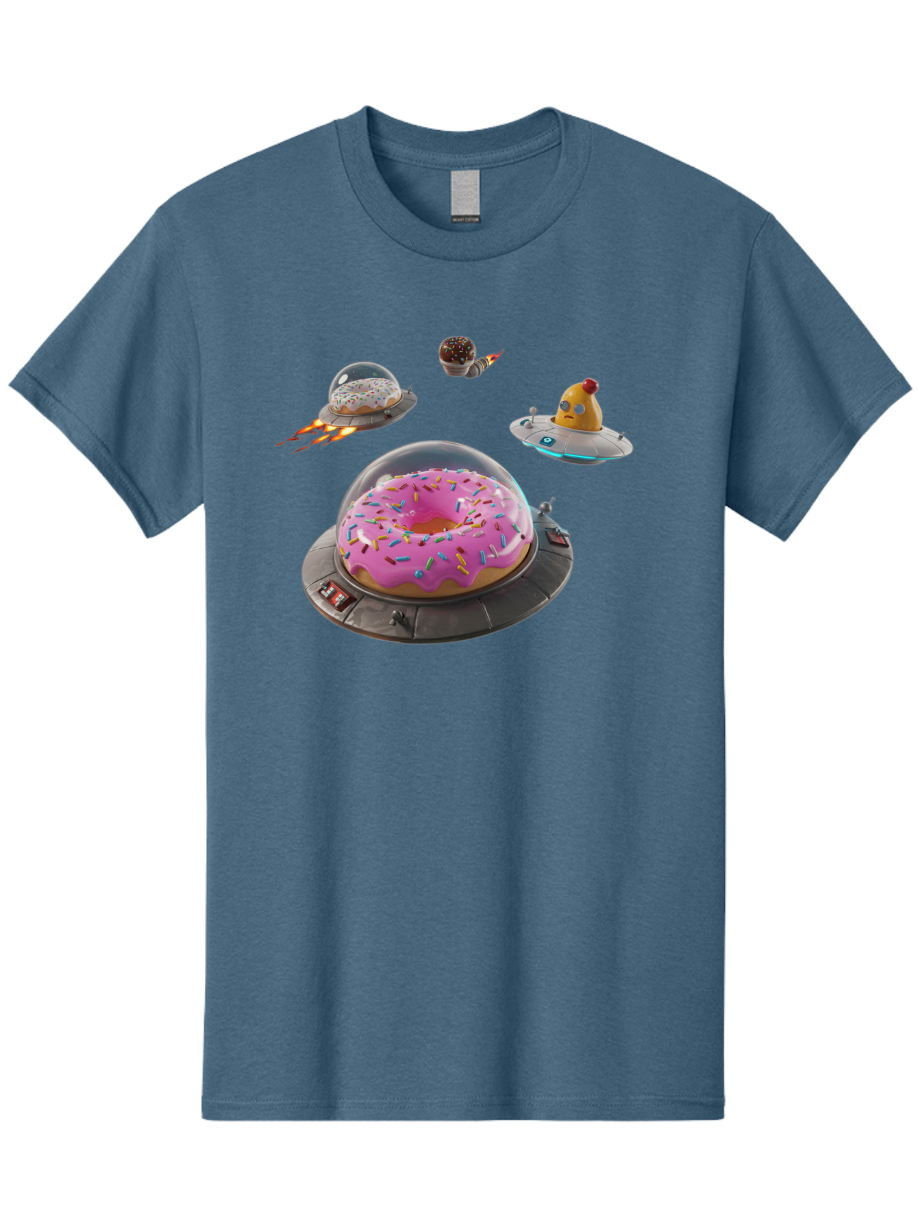Donuts-In-Ufos Men'S Graphic Tee, 100% Cotton, Comfortable Casual Summer Wear, Machine Washable, Donuts In Ufos, Pink Frosted Donut, Sprinkles, Cupcakes, Ufos, Flying Saucers, Desserts, Sweet Treats, Futuristic, Colorful, Whimsical, Bab878