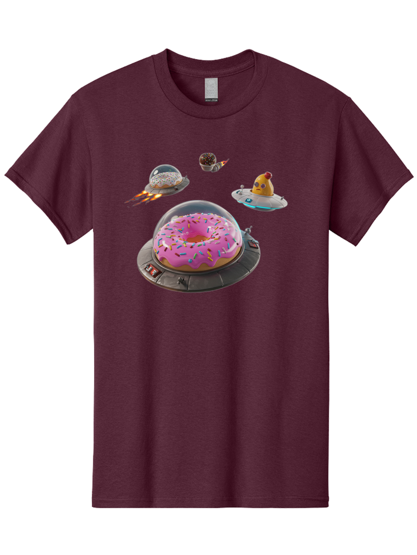Donuts-In-Ufos Men'S Graphic Tee, 100% Cotton, Comfortable Casual Summer Wear, Machine Washable, Donuts In Ufos, Pink Frosted Donut, Sprinkles, Cupcakes, Ufos, Flying Saucers, Desserts, Sweet Treats, Futuristic, Colorful, Whimsical, Bab878