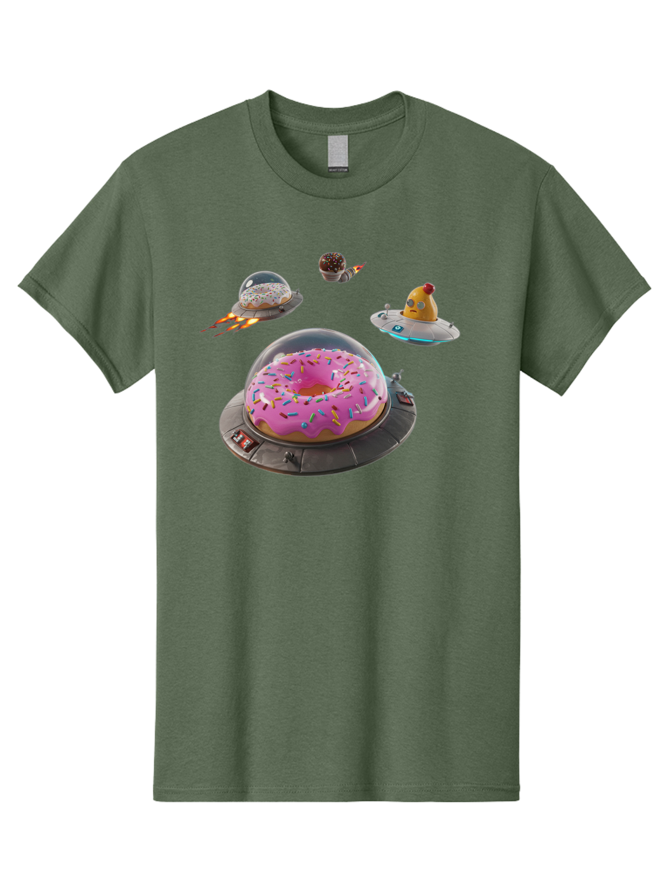 Donuts-In-Ufos Men'S Graphic Tee, 100% Cotton, Comfortable Casual Summer Wear, Machine Washable, Donuts In Ufos, Pink Frosted Donut, Sprinkles, Cupcakes, Ufos, Flying Saucers, Desserts, Sweet Treats, Futuristic, Colorful, Whimsical, Bab878