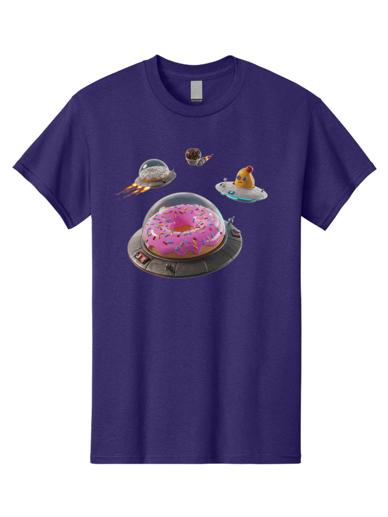 Donuts-In-Ufos Men'S Graphic Tee, 100% Cotton, Comfortable Casual Summer Wear, Machine Washable, Donuts In Ufos, Pink Frosted Donut, Sprinkles, Cupcakes, Ufos, Flying Saucers, Desserts, Sweet Treats, Futuristic, Colorful, Whimsical, Bab878