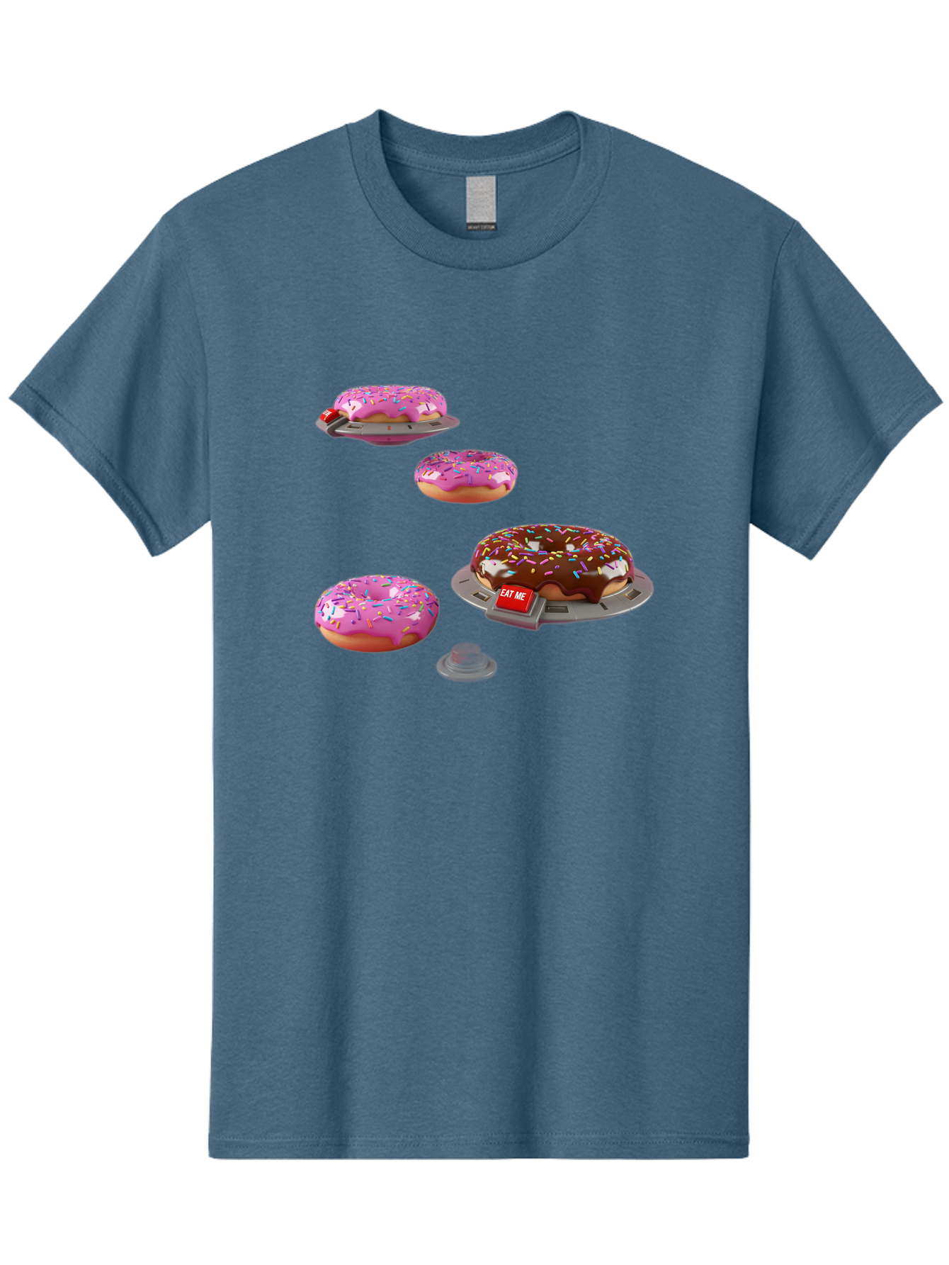 Donuts-On-Ufos Men'S Graphic Tee, 100% Cotton, Comfortable Casual Summer Wear, Machine Washable, Pink Frosted Donuts, Chocolate Frosted Donut, Sprinkles, Ufos, Eat Me Sign, Flying Donuts, Futuristic Dessert, 3D Rendering Bab879