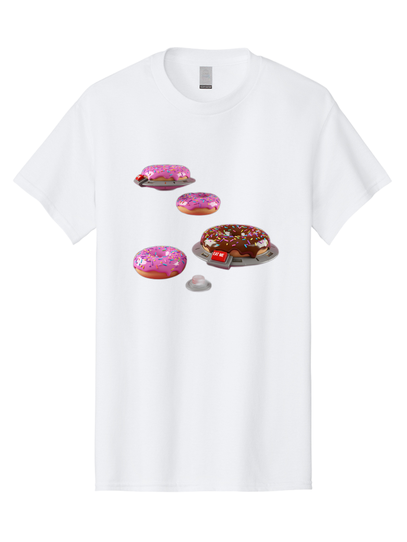 Donuts-On-Ufos Men'S Graphic Tee, 100% Cotton, Comfortable Casual Summer Wear, Machine Washable, Pink Frosted Donuts, Chocolate Frosted Donut, Sprinkles, Ufos, Eat Me Sign, Flying Donuts, Futuristic Dessert, 3D Rendering Bab879