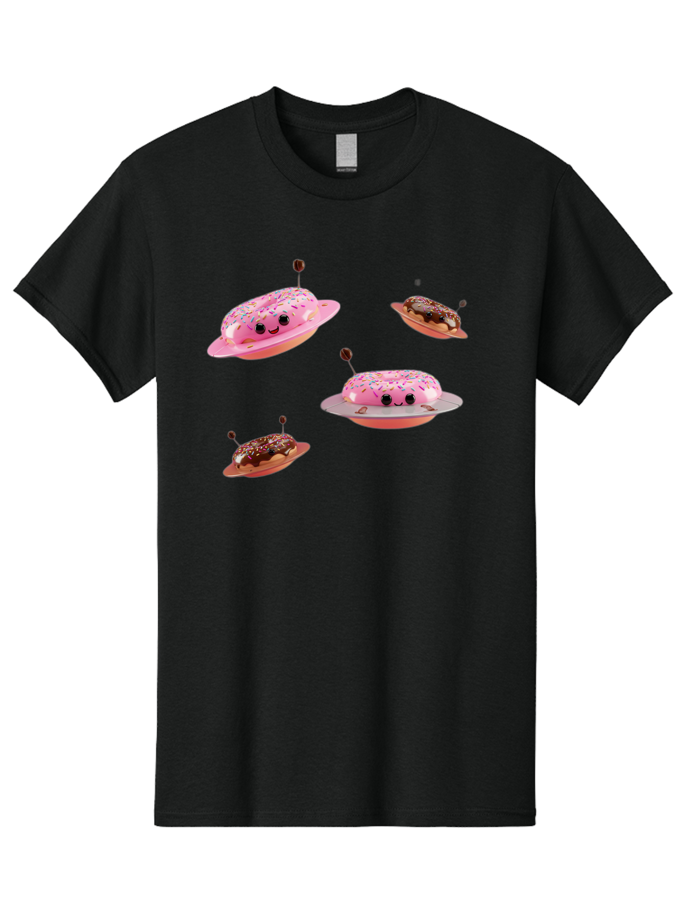 Donuts-Ufo Men'S Graphic Tee, 100% Cotton, Comfortable Casual Summer Wear, Machine Washable, Donut Ufos, Pink Donut, Chocolate Donut, Sprinkles, Funny Ufo, Cartoon Ufo, Whimsical Illustration, Foodie Humor, Alien Donuts, Playful Graphics Bab880