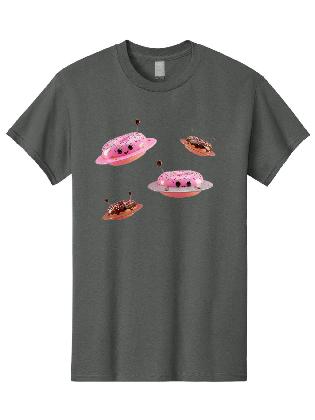 Donuts-Ufo Men'S Graphic Tee, 100% Cotton, Comfortable Casual Summer Wear, Machine Washable, Donut Ufos, Pink Donut, Chocolate Donut, Sprinkles, Funny Ufo, Cartoon Ufo, Whimsical Illustration, Foodie Humor, Alien Donuts, Playful Graphics Bab880