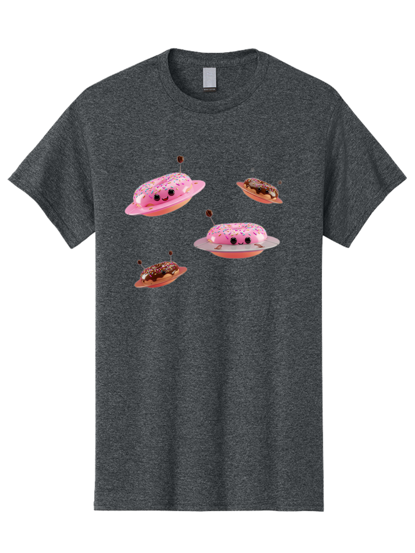 Donuts-Ufo Men'S Graphic Tee, 100% Cotton, Comfortable Casual Summer Wear, Machine Washable, Donut Ufos, Pink Donut, Chocolate Donut, Sprinkles, Funny Ufo, Cartoon Ufo, Whimsical Illustration, Foodie Humor, Alien Donuts, Playful Graphics Bab880