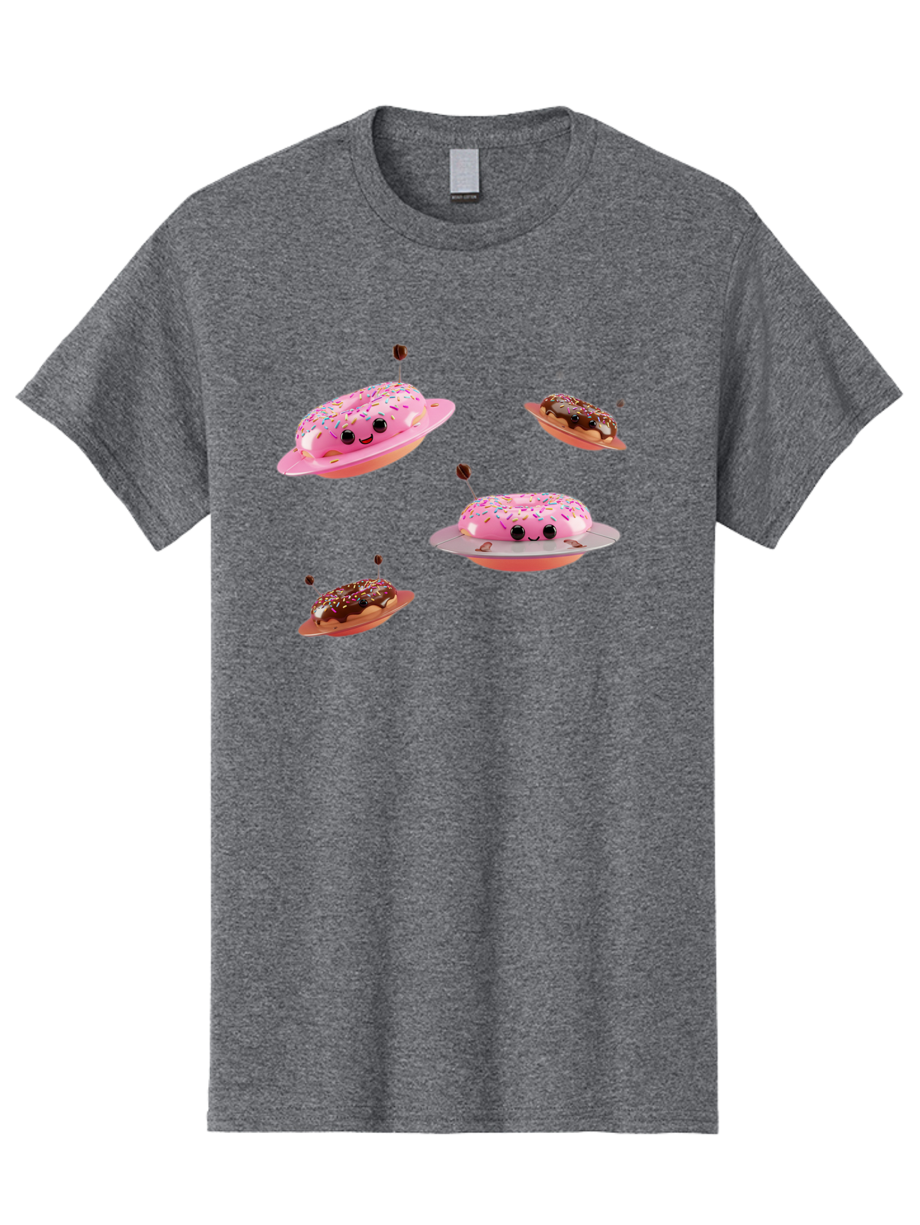 Donuts-Ufo Men'S Graphic Tee, 100% Cotton, Comfortable Casual Summer Wear, Machine Washable, Donut Ufos, Pink Donut, Chocolate Donut, Sprinkles, Funny Ufo, Cartoon Ufo, Whimsical Illustration, Foodie Humor, Alien Donuts, Playful Graphics Bab880
