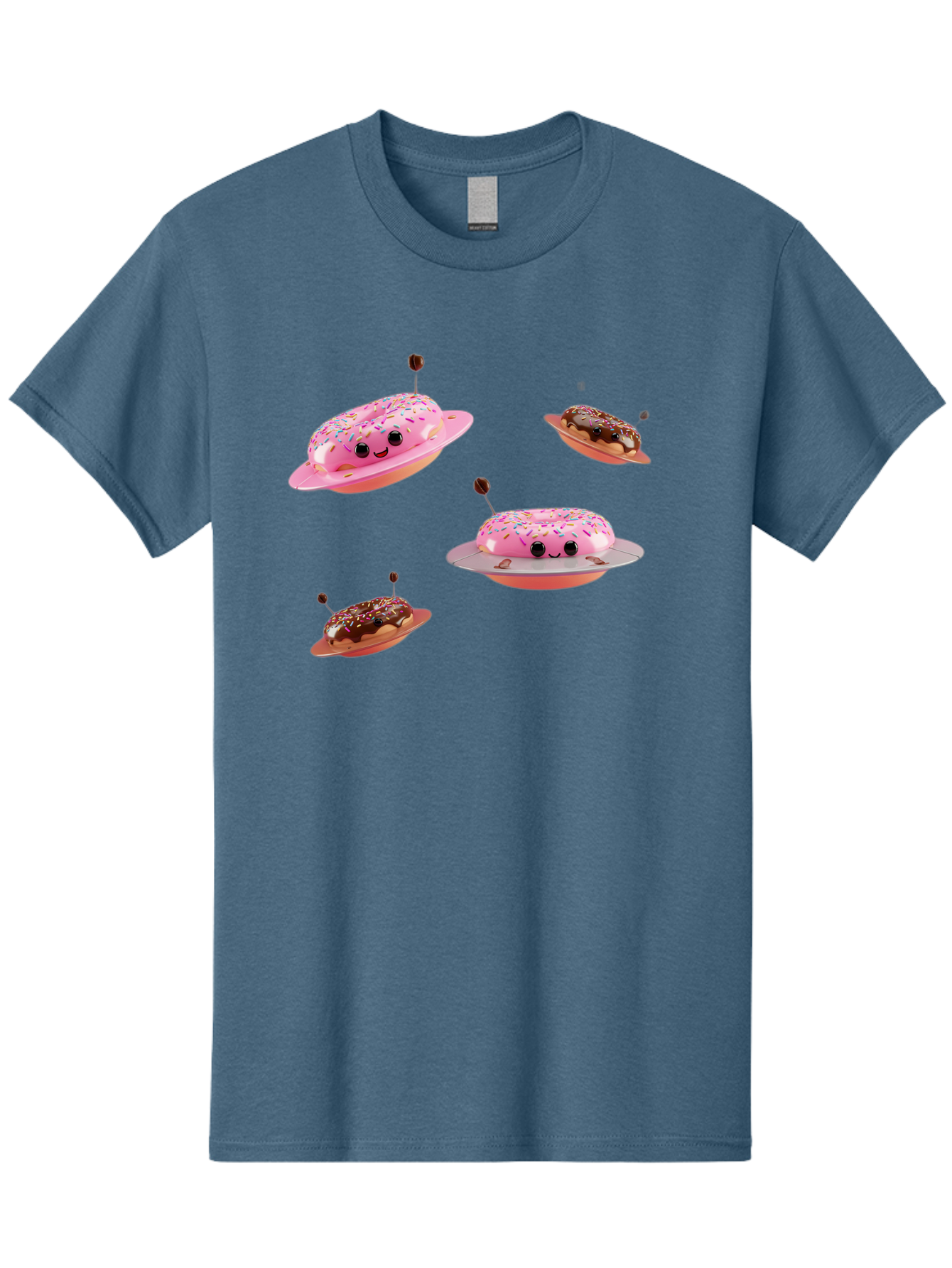Donuts-Ufo Men'S Graphic Tee, 100% Cotton, Comfortable Casual Summer Wear, Machine Washable, Donut Ufos, Pink Donut, Chocolate Donut, Sprinkles, Funny Ufo, Cartoon Ufo, Whimsical Illustration, Foodie Humor, Alien Donuts, Playful Graphics Bab880