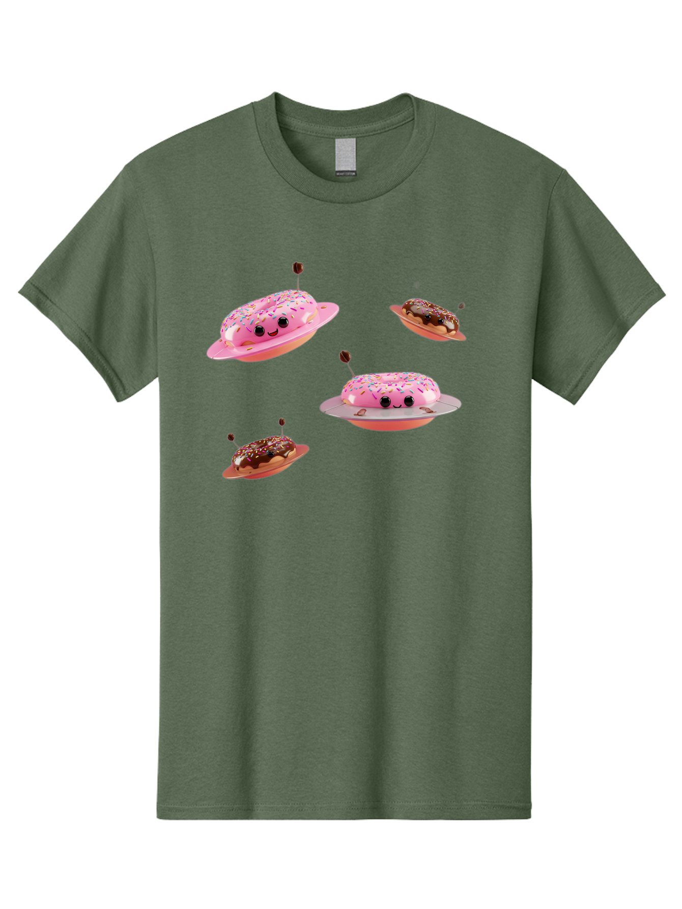 Donuts-Ufo Men'S Graphic Tee, 100% Cotton, Comfortable Casual Summer Wear, Machine Washable, Donut Ufos, Pink Donut, Chocolate Donut, Sprinkles, Funny Ufo, Cartoon Ufo, Whimsical Illustration, Foodie Humor, Alien Donuts, Playful Graphics Bab880
