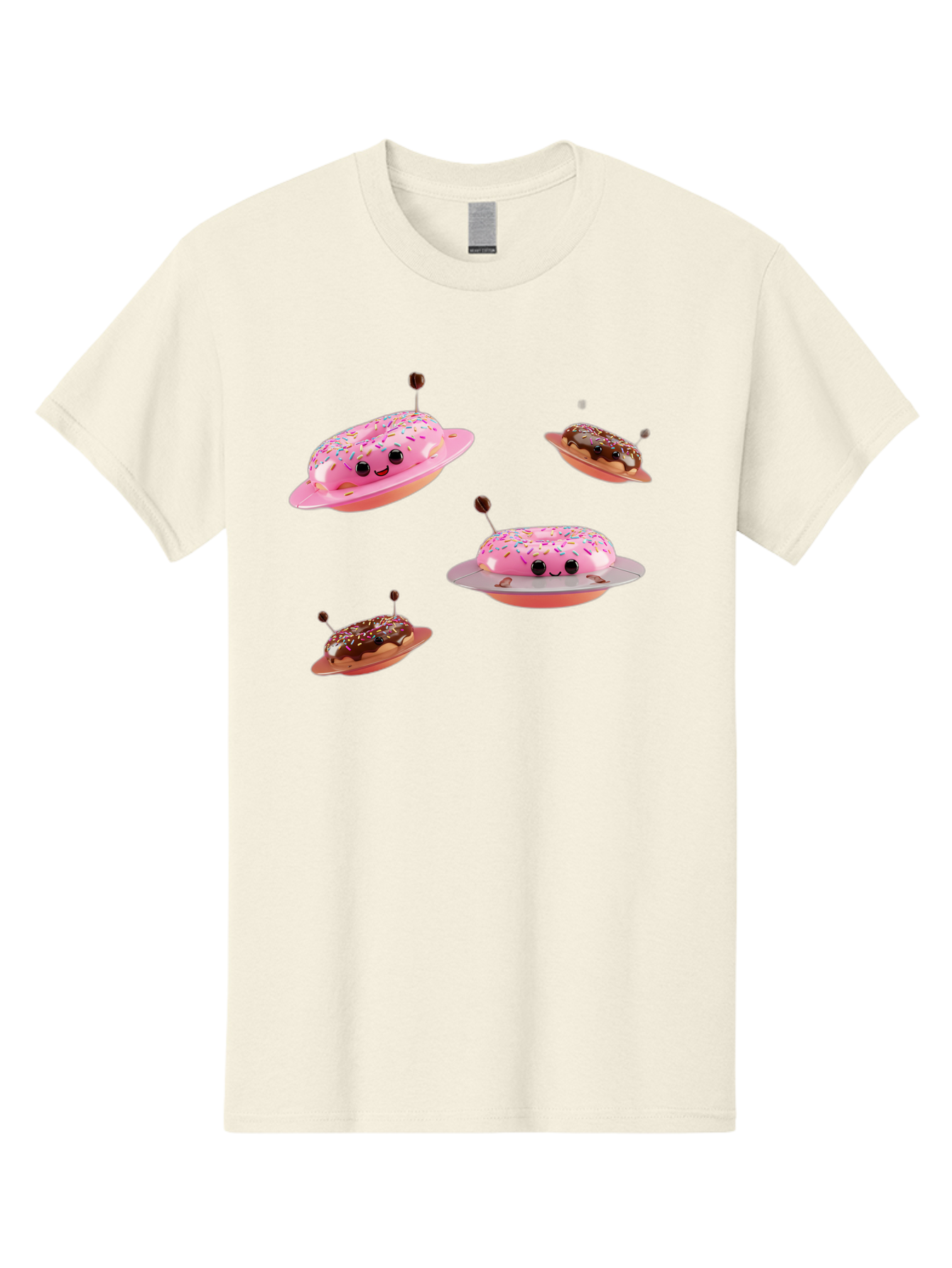Donuts-Ufo Men'S Graphic Tee, 100% Cotton, Comfortable Casual Summer Wear, Machine Washable, Donut Ufos, Pink Donut, Chocolate Donut, Sprinkles, Funny Ufo, Cartoon Ufo, Whimsical Illustration, Foodie Humor, Alien Donuts, Playful Graphics Bab880