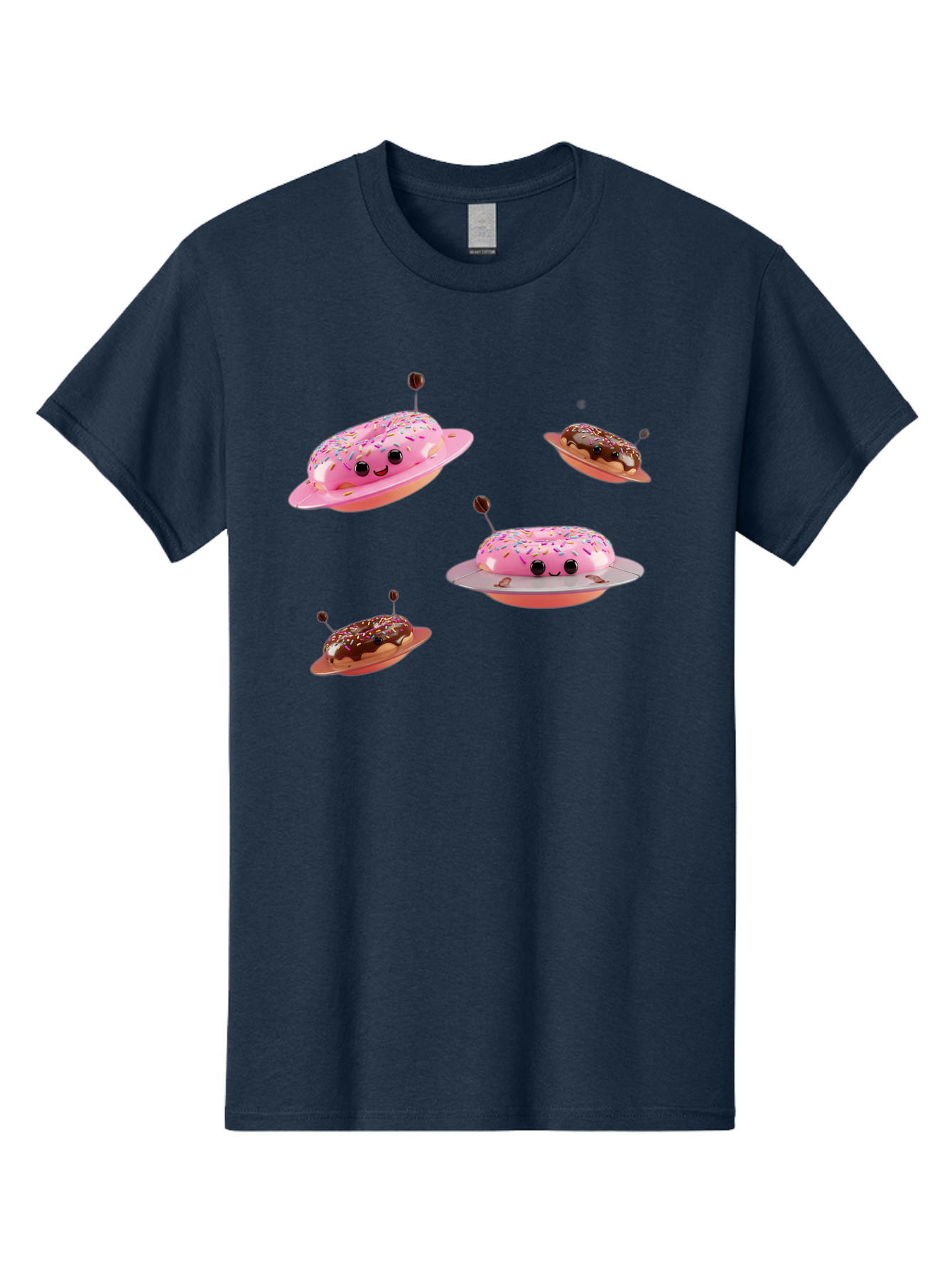Donuts-Ufo Men'S Graphic Tee, 100% Cotton, Comfortable Casual Summer Wear, Machine Washable, Donut Ufos, Pink Donut, Chocolate Donut, Sprinkles, Funny Ufo, Cartoon Ufo, Whimsical Illustration, Foodie Humor, Alien Donuts, Playful Graphics Bab880