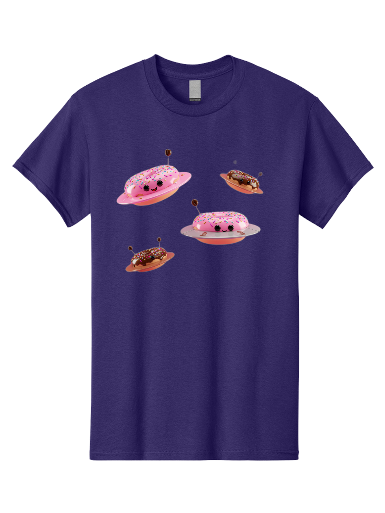 Donuts-Ufo Men'S Graphic Tee, 100% Cotton, Comfortable Casual Summer Wear, Machine Washable, Donut Ufos, Pink Donut, Chocolate Donut, Sprinkles, Funny Ufo, Cartoon Ufo, Whimsical Illustration, Foodie Humor, Alien Donuts, Playful Graphics Bab880