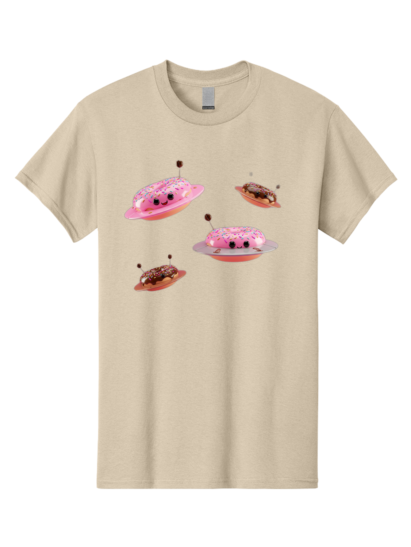 Donuts-Ufo Men'S Graphic Tee, 100% Cotton, Comfortable Casual Summer Wear, Machine Washable, Donut Ufos, Pink Donut, Chocolate Donut, Sprinkles, Funny Ufo, Cartoon Ufo, Whimsical Illustration, Foodie Humor, Alien Donuts, Playful Graphics Bab880