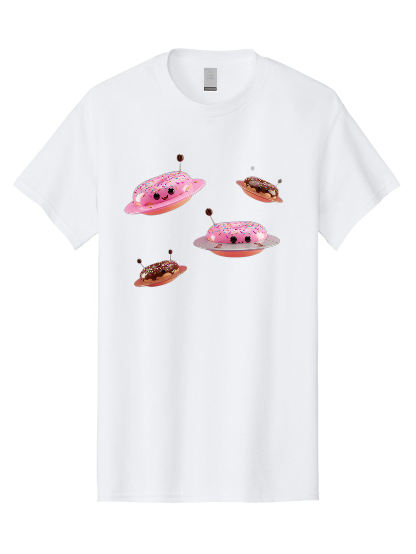Donuts-Ufo Men'S Graphic Tee, 100% Cotton, Comfortable Casual Summer Wear, Machine Washable, Donut Ufos, Pink Donut, Chocolate Donut, Sprinkles, Funny Ufo, Cartoon Ufo, Whimsical Illustration, Foodie Humor, Alien Donuts, Playful Graphics Bab880