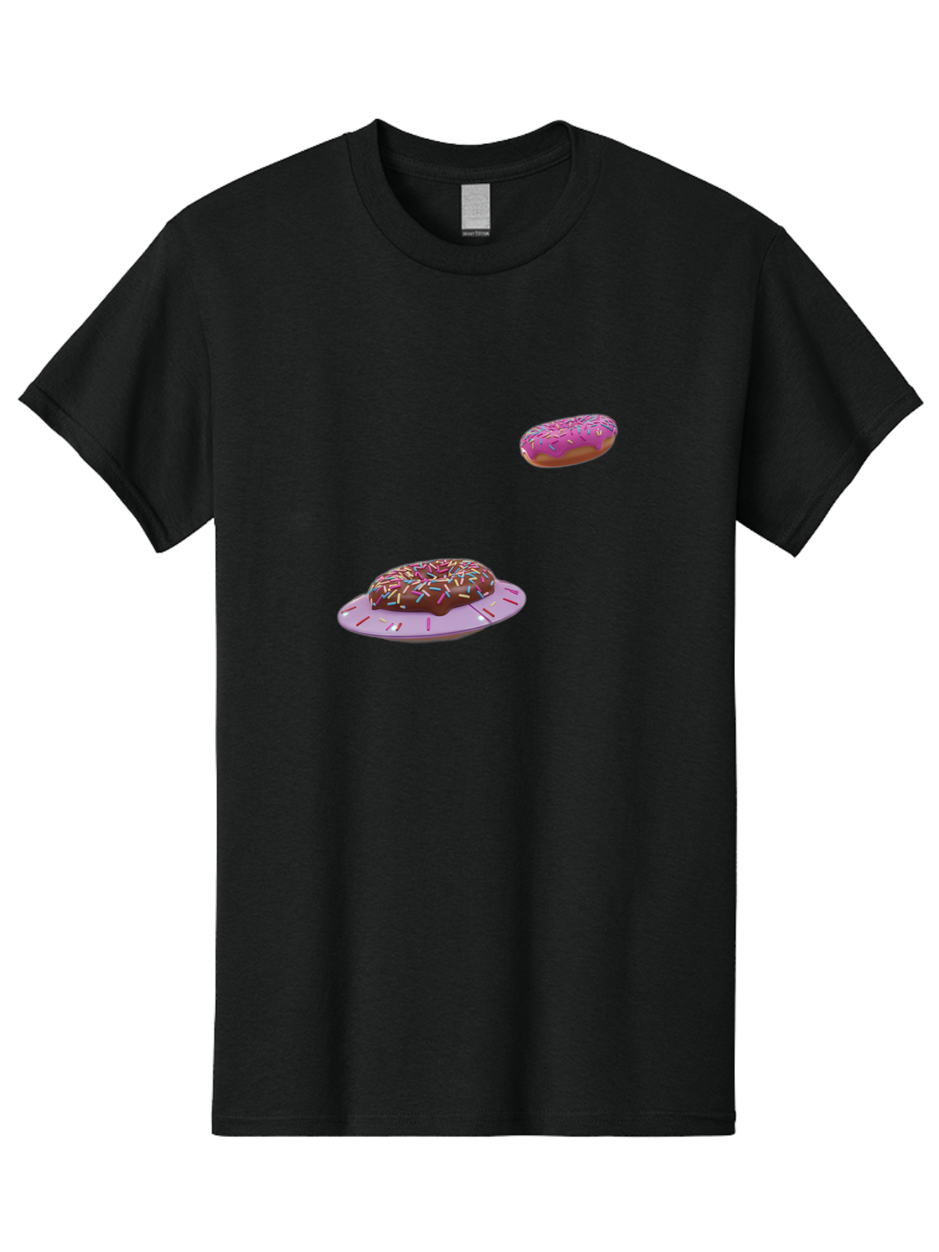 Donuts-With-Sprinkles Men'S Graphic Tee, 100% Cotton, Comfortable Casual Summer Wear, Machine Washable, Donuts In Mid-Air, Chocolate Donut With Sprinkles, Pink Frosting And Sprinkles, Sweet Treats, Dessert Delights, Tasty Pastries, Bab881