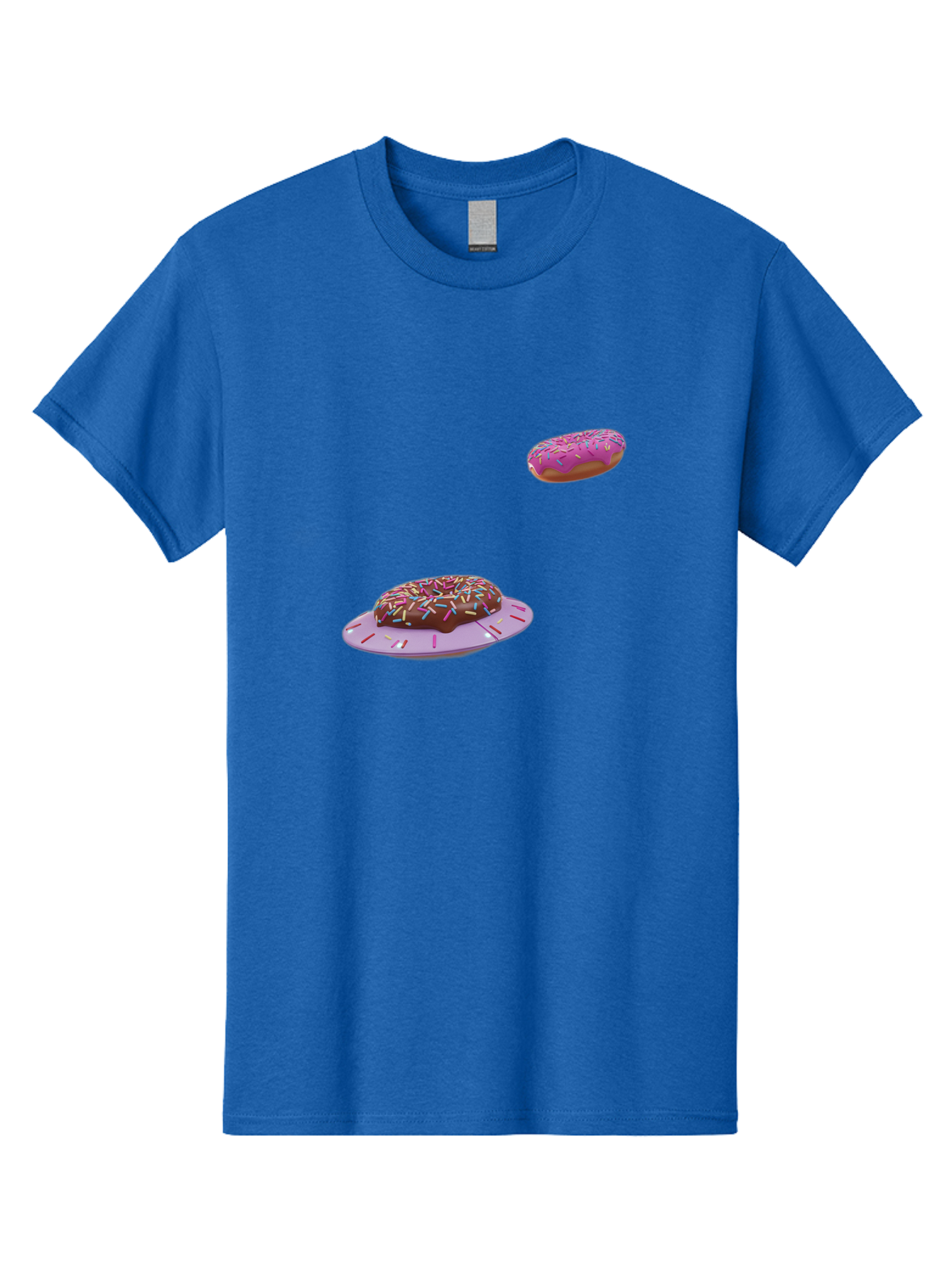 Donuts-With-Sprinkles Men'S Graphic Tee, 100% Cotton, Comfortable Casual Summer Wear, Machine Washable, Donuts In Mid-Air, Chocolate Donut With Sprinkles, Pink Frosting And Sprinkles, Sweet Treats, Dessert Delights, Tasty Pastries, Bab881