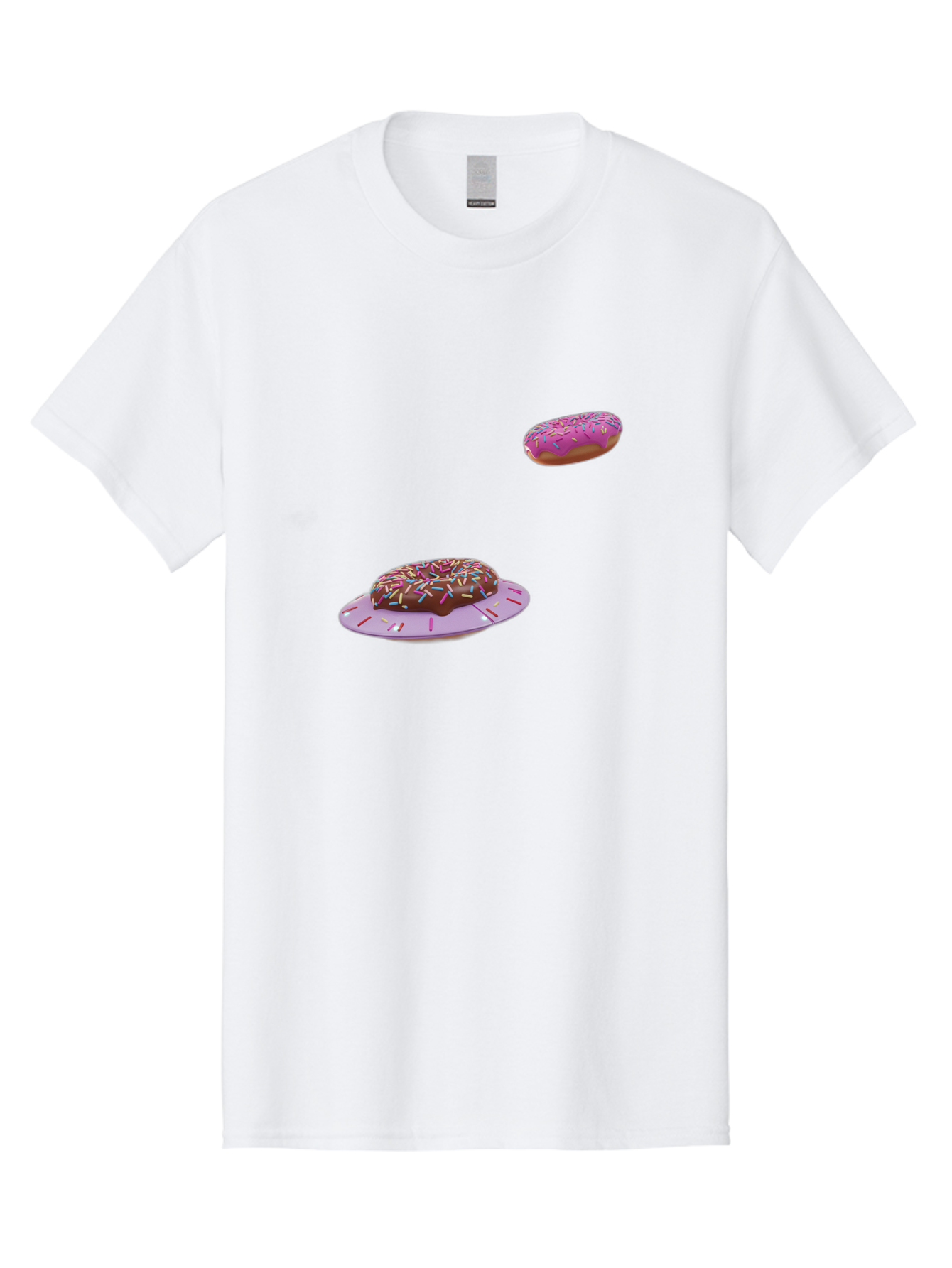 Donuts-With-Sprinkles Men'S Graphic Tee, 100% Cotton, Comfortable Casual Summer Wear, Machine Washable, Donuts In Mid-Air, Chocolate Donut With Sprinkles, Pink Frosting And Sprinkles, Sweet Treats, Dessert Delights, Tasty Pastries, Bab881