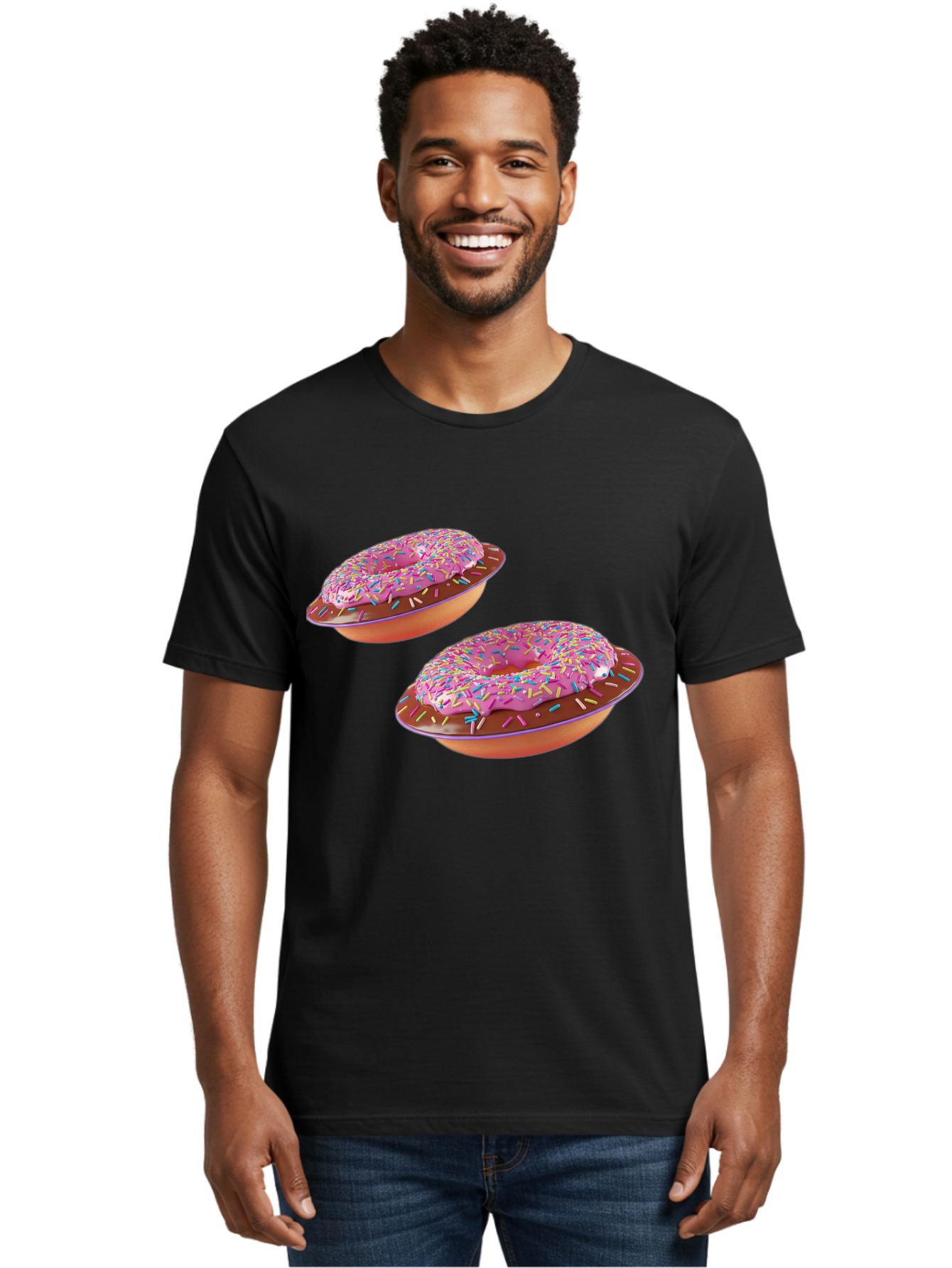 Donuts Men'S Graphic Tee, 100% Cotton, Comfortable Casual Summer Wear, Machine Washable, Donuts With Pink Frosting, Rainbow Sprinkles, Sweet Treats, Baked Goods, Colorful Desserts, Tasty Pastries, Indulgent Snacks Bab882