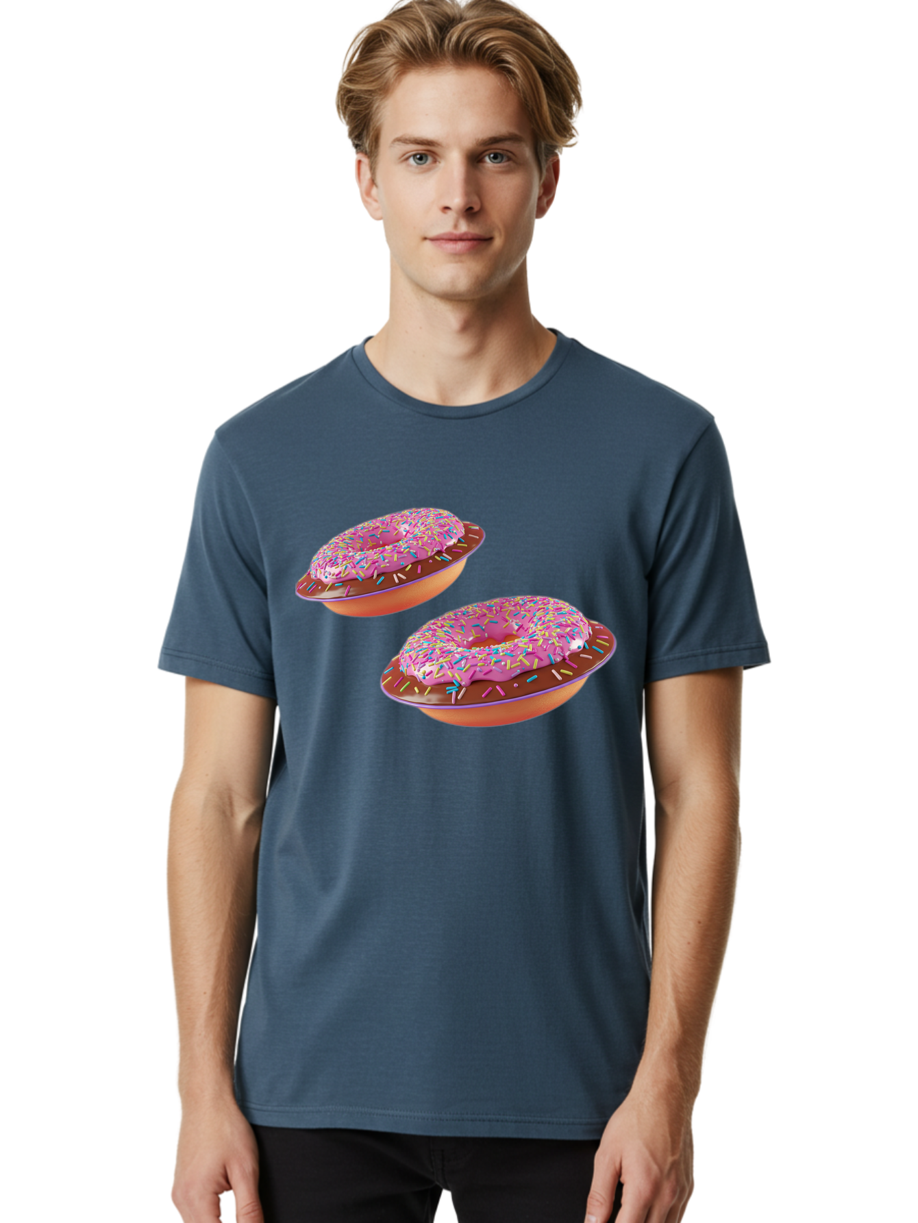 Donuts Men'S Graphic Tee, 100% Cotton, Comfortable Casual Summer Wear, Machine Washable, Donuts With Pink Frosting, Rainbow Sprinkles, Sweet Treats, Baked Goods, Colorful Desserts, Tasty Pastries, Indulgent Snacks Bab882