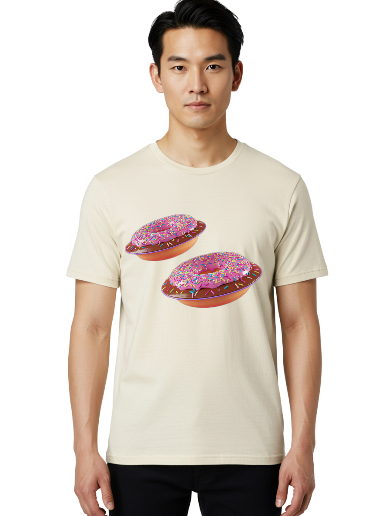 Donuts Men'S Graphic Tee, 100% Cotton, Comfortable Casual Summer Wear, Machine Washable, Donuts With Pink Frosting, Rainbow Sprinkles, Sweet Treats, Baked Goods, Colorful Desserts, Tasty Pastries, Indulgent Snacks Bab882