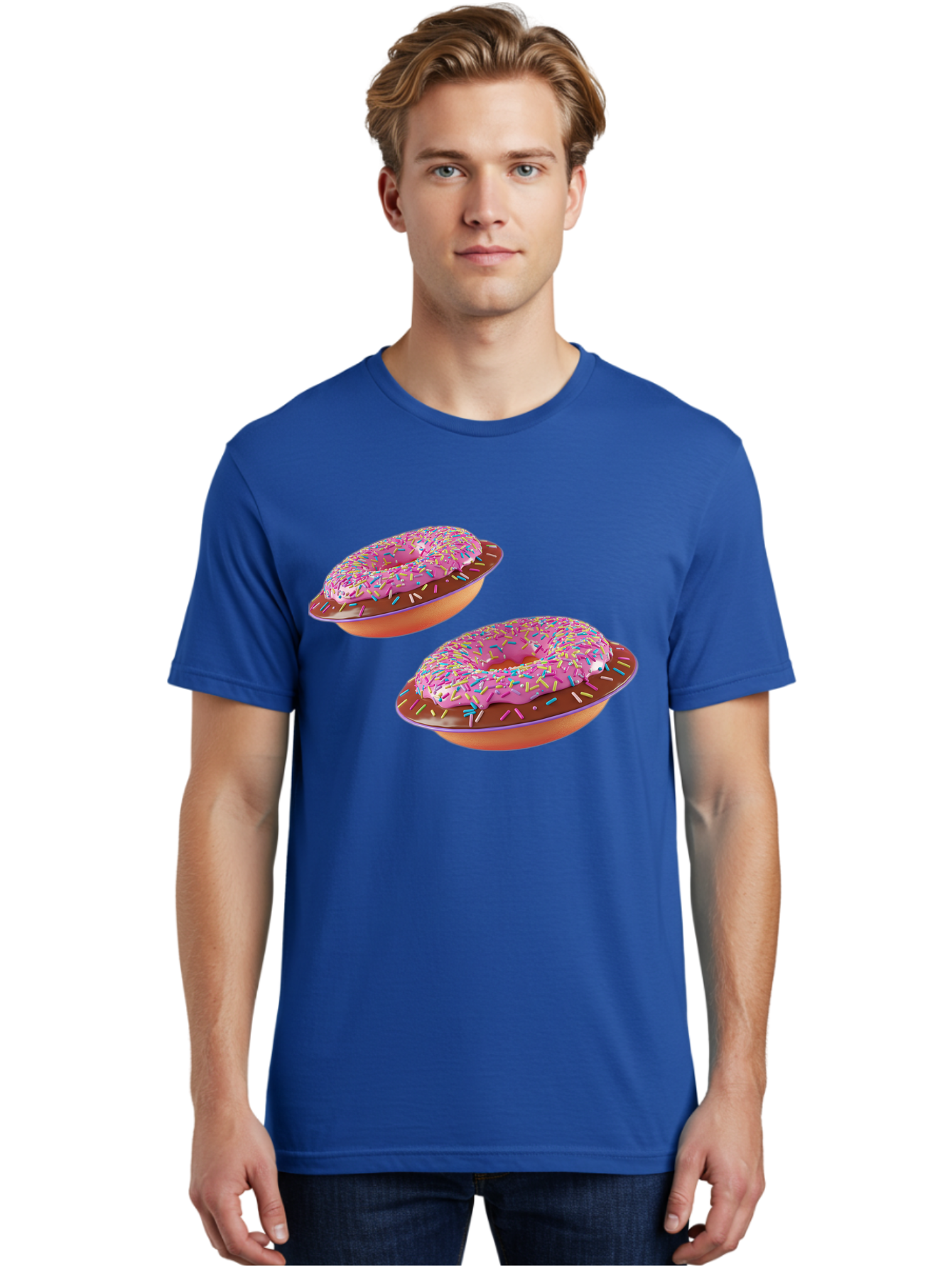 Donuts Men'S Graphic Tee, 100% Cotton, Comfortable Casual Summer Wear, Machine Washable, Donuts With Pink Frosting, Rainbow Sprinkles, Sweet Treats, Baked Goods, Colorful Desserts, Tasty Pastries, Indulgent Snacks Bab882