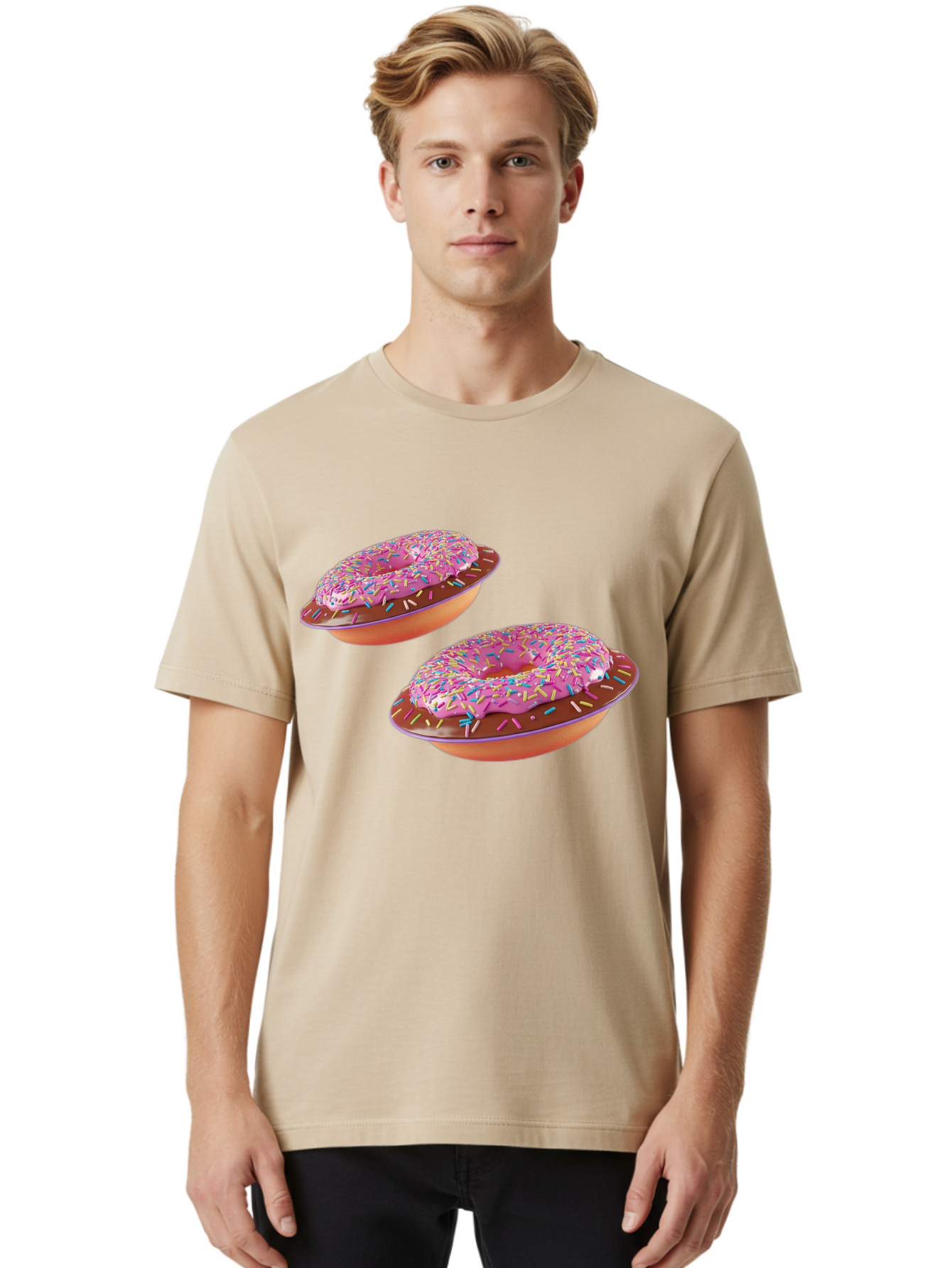 Donuts Men'S Graphic Tee, 100% Cotton, Comfortable Casual Summer Wear, Machine Washable, Donuts With Pink Frosting, Rainbow Sprinkles, Sweet Treats, Baked Goods, Colorful Desserts, Tasty Pastries, Indulgent Snacks Bab882