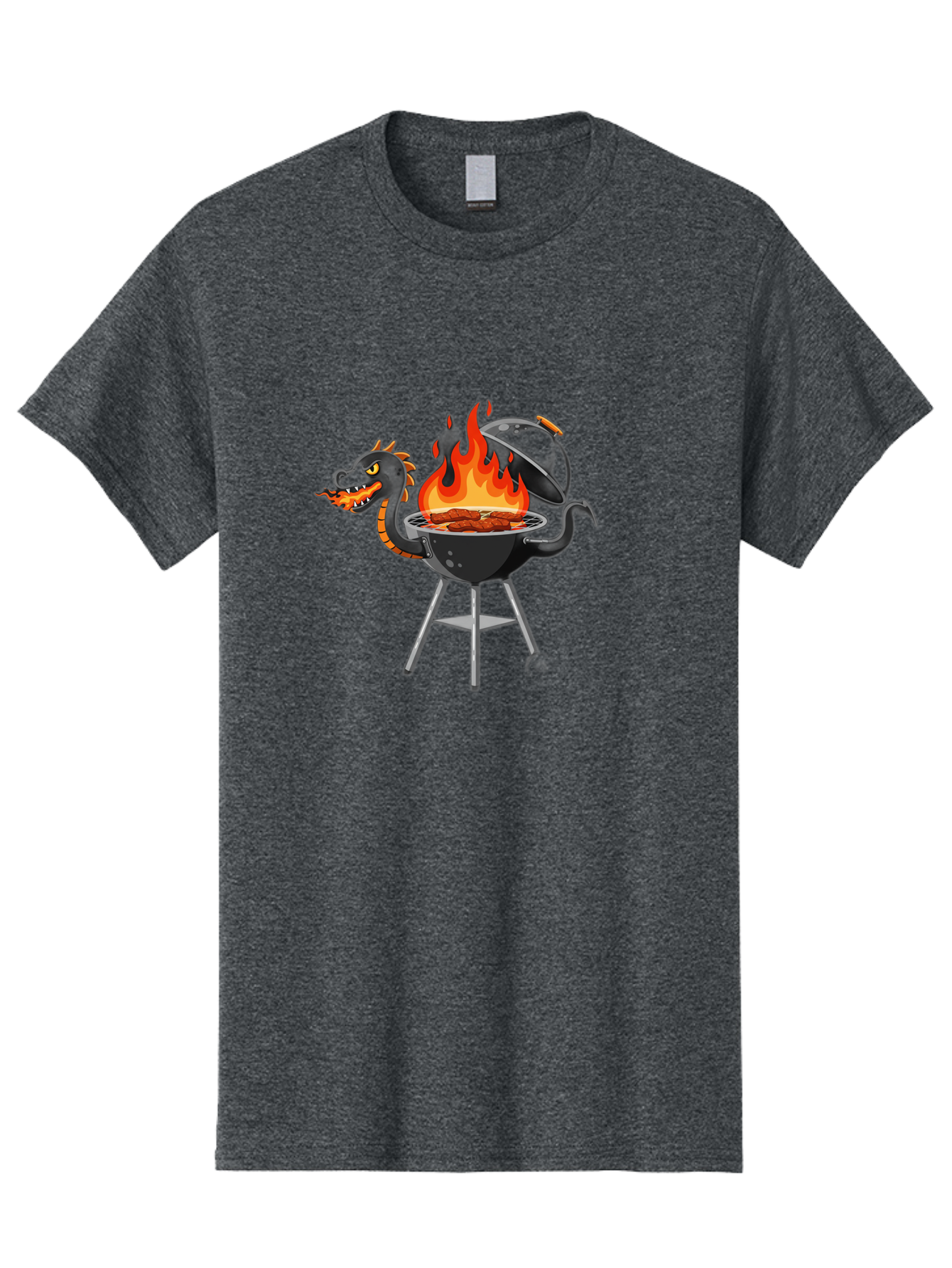 Dragon-Bbq-Grill Men'S Graphic Tee, 100% Cotton, Comfortable Casual Summer Wear, Machine Washable, Barbecue Grill, Dragon Cooking Meat, Fantasy Creature, Grilled Meat, Mythical Beast, Outdoor Cooking, Vibrant Flames, Cartoon Style, Bab884