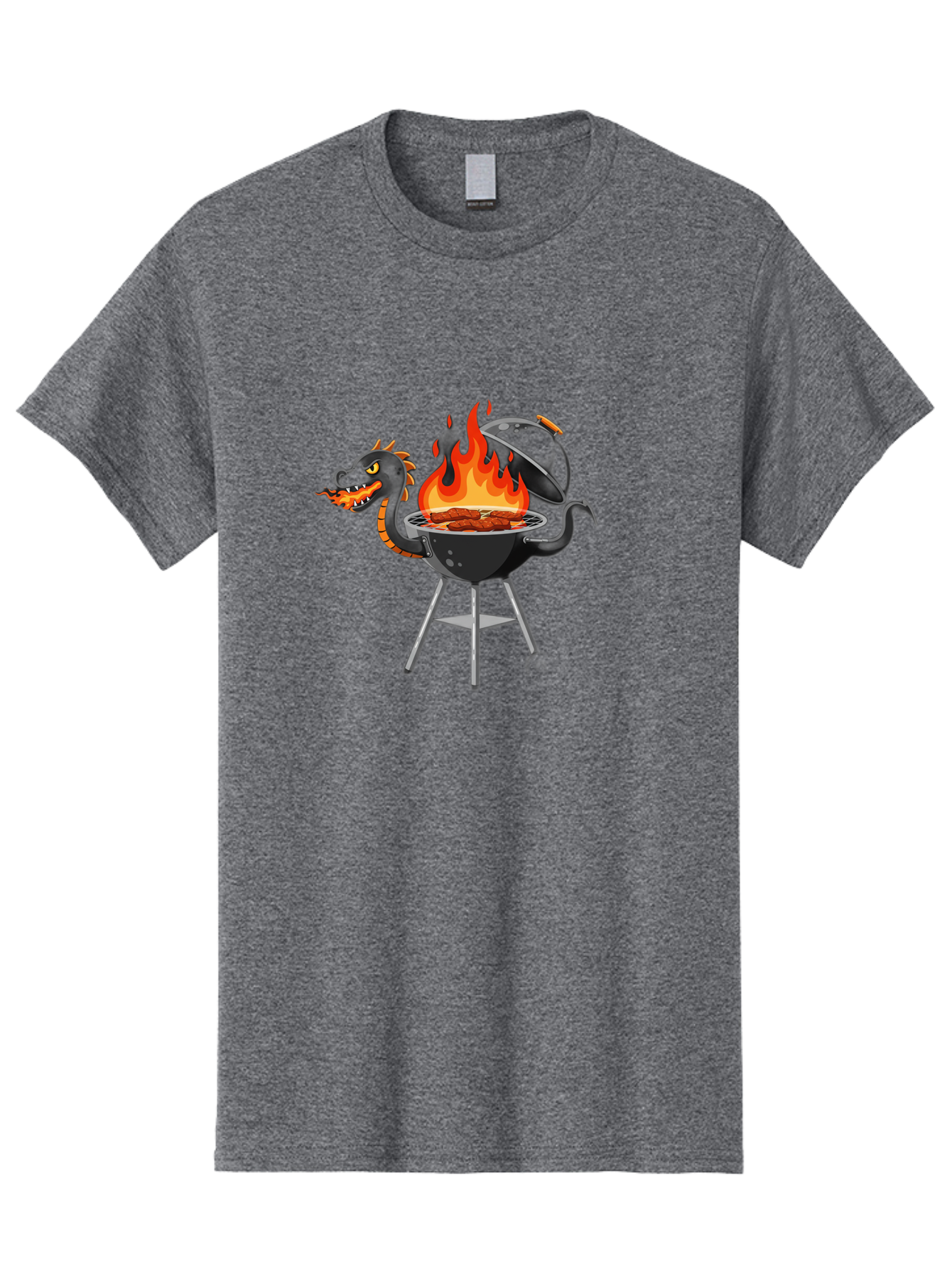 Dragon-Bbq-Grill Men'S Graphic Tee, 100% Cotton, Comfortable Casual Summer Wear, Machine Washable, Barbecue Grill, Dragon Cooking Meat, Fantasy Creature, Grilled Meat, Mythical Beast, Outdoor Cooking, Vibrant Flames, Cartoon Style, Bab884