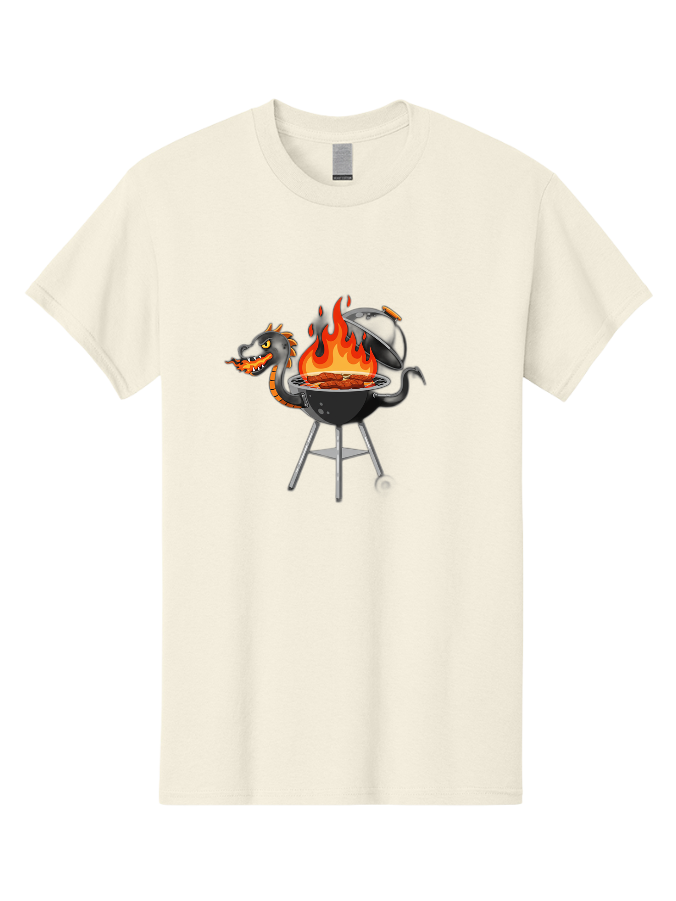 Dragon-Bbq-Grill Men'S Graphic Tee, 100% Cotton, Comfortable Casual Summer Wear, Machine Washable, Barbecue Grill, Dragon Cooking Meat, Fantasy Creature, Grilled Meat, Mythical Beast, Outdoor Cooking, Vibrant Flames, Cartoon Style, Bab884