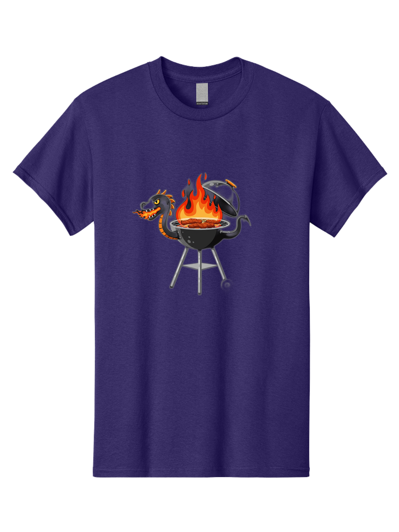Dragon-Bbq-Grill Men'S Graphic Tee, 100% Cotton, Comfortable Casual Summer Wear, Machine Washable, Barbecue Grill, Dragon Cooking Meat, Fantasy Creature, Grilled Meat, Mythical Beast, Outdoor Cooking, Vibrant Flames, Cartoon Style, Bab884