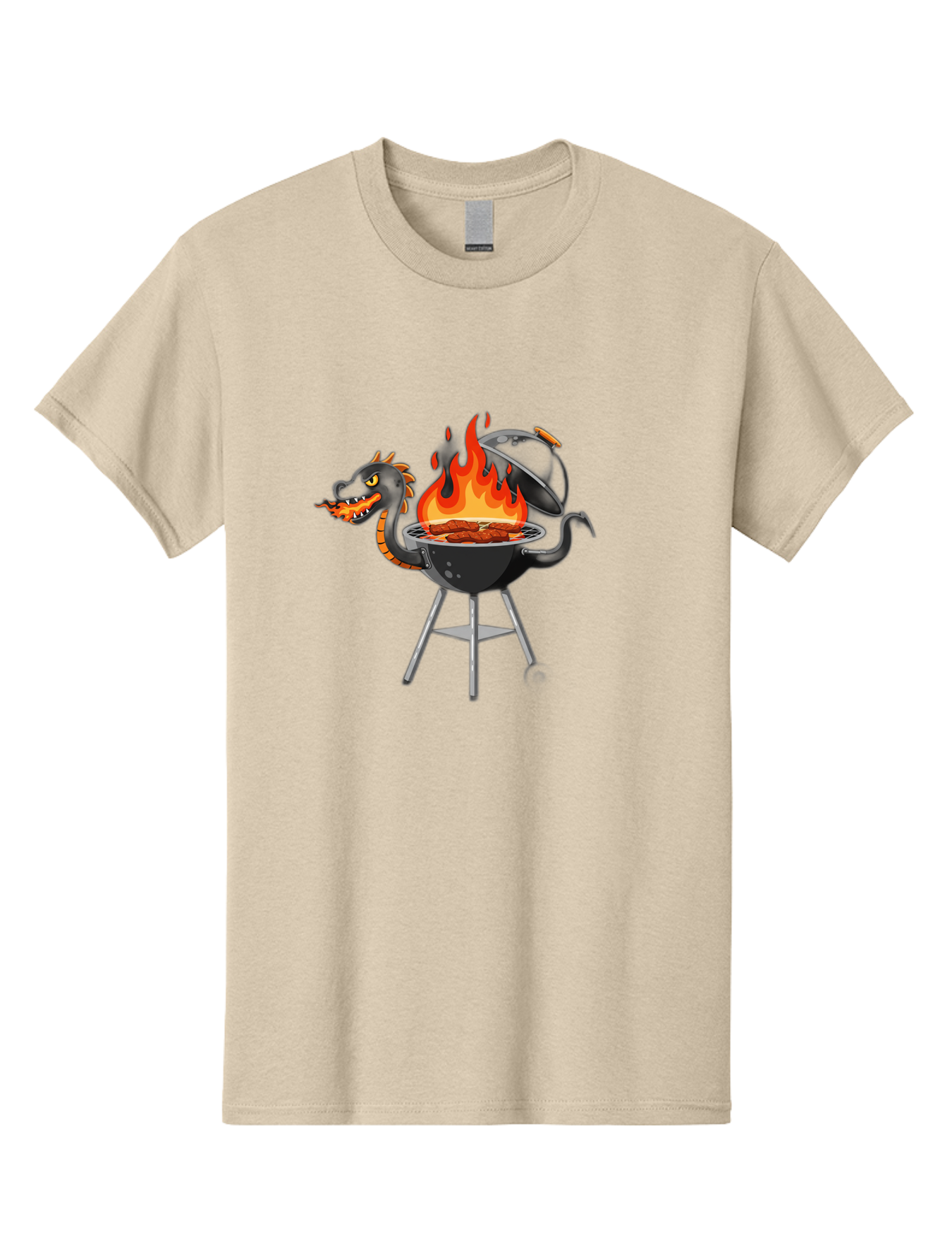 Dragon-Bbq-Grill Men'S Graphic Tee, 100% Cotton, Comfortable Casual Summer Wear, Machine Washable, Barbecue Grill, Dragon Cooking Meat, Fantasy Creature, Grilled Meat, Mythical Beast, Outdoor Cooking, Vibrant Flames, Cartoon Style, Bab884