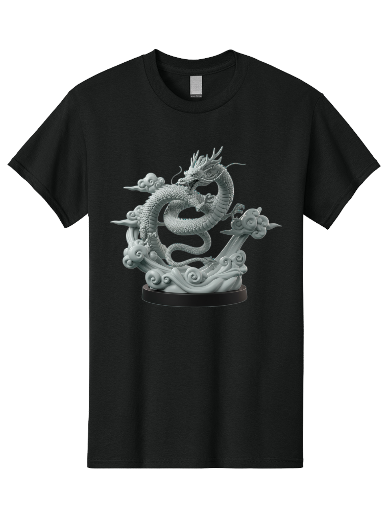 Dragon-Statue Men'S Graphic Tee, 100% Cotton, Comfortable Casual Summer Wear, Machine Washable, Dragon Sculpture, Mythical Creature, Chinese Culture, Figurine, 3D Model, Artistic Design, Symbolic Art, Decorative Figurine, Gray Stone Texture, Bab886