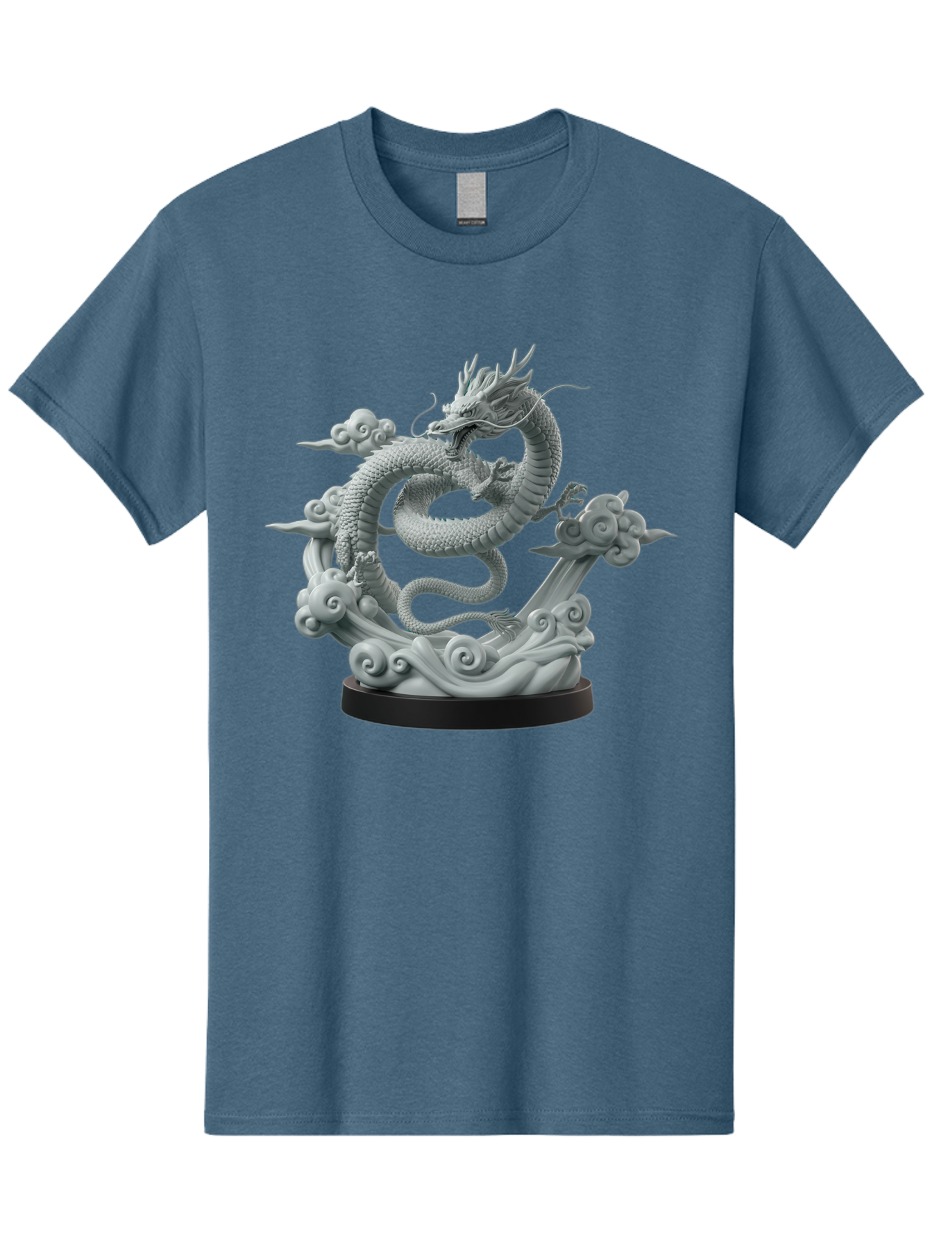 Dragon-Statue Men'S Graphic Tee, 100% Cotton, Comfortable Casual Summer Wear, Machine Washable, Dragon Sculpture, Mythical Creature, Chinese Culture, Figurine, 3D Model, Artistic Design, Symbolic Art, Decorative Figurine, Gray Stone Texture, Bab886