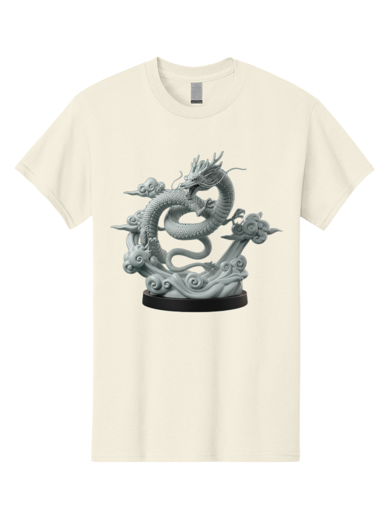 Dragon-Statue Men'S Graphic Tee, 100% Cotton, Comfortable Casual Summer Wear, Machine Washable, Dragon Sculpture, Mythical Creature, Chinese Culture, Figurine, 3D Model, Artistic Design, Symbolic Art, Decorative Figurine, Gray Stone Texture, Bab886