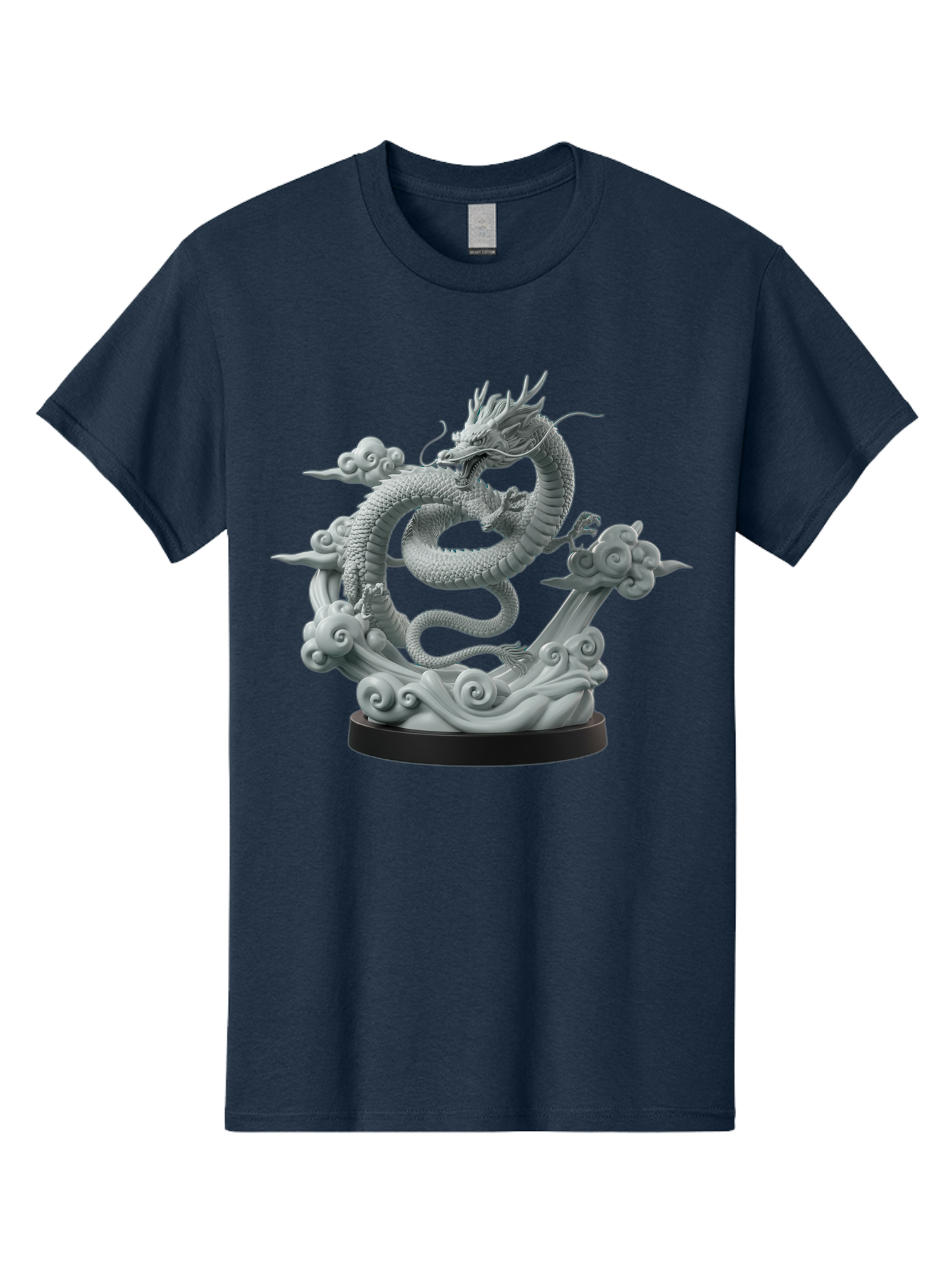Dragon-Statue Men'S Graphic Tee, 100% Cotton, Comfortable Casual Summer Wear, Machine Washable, Dragon Sculpture, Mythical Creature, Chinese Culture, Figurine, 3D Model, Artistic Design, Symbolic Art, Decorative Figurine, Gray Stone Texture, Bab886