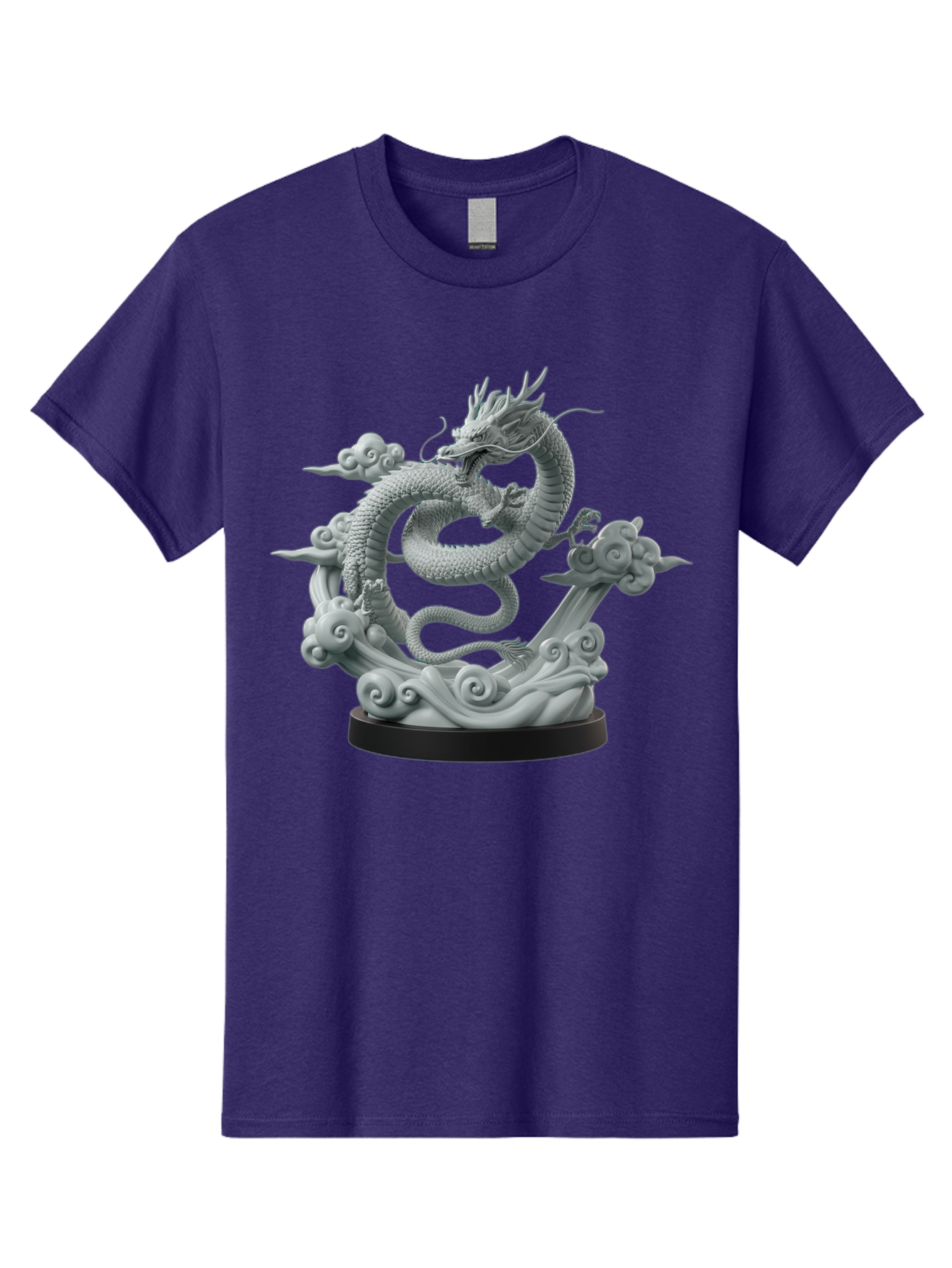 Dragon-Statue Men'S Graphic Tee, 100% Cotton, Comfortable Casual Summer Wear, Machine Washable, Dragon Sculpture, Mythical Creature, Chinese Culture, Figurine, 3D Model, Artistic Design, Symbolic Art, Decorative Figurine, Gray Stone Texture, Bab886