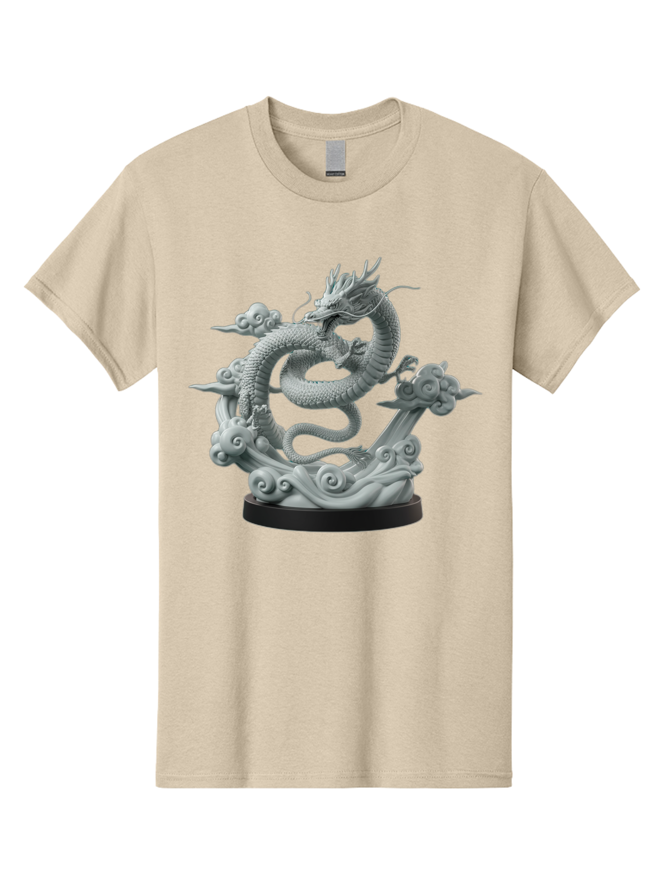 Dragon-Statue Men'S Graphic Tee, 100% Cotton, Comfortable Casual Summer Wear, Machine Washable, Dragon Sculpture, Mythical Creature, Chinese Culture, Figurine, 3D Model, Artistic Design, Symbolic Art, Decorative Figurine, Gray Stone Texture, Bab886