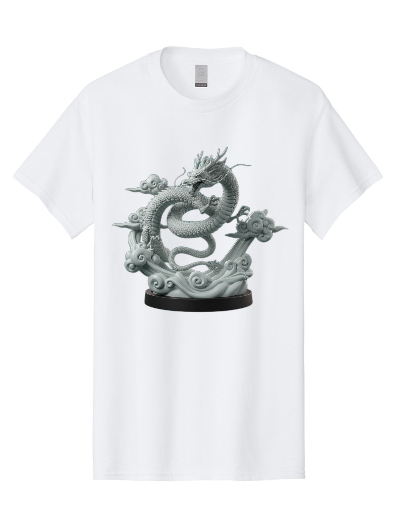 Dragon-Statue Men'S Graphic Tee, 100% Cotton, Comfortable Casual Summer Wear, Machine Washable, Dragon Sculpture, Mythical Creature, Chinese Culture, Figurine, 3D Model, Artistic Design, Symbolic Art, Decorative Figurine, Gray Stone Texture, Bab886