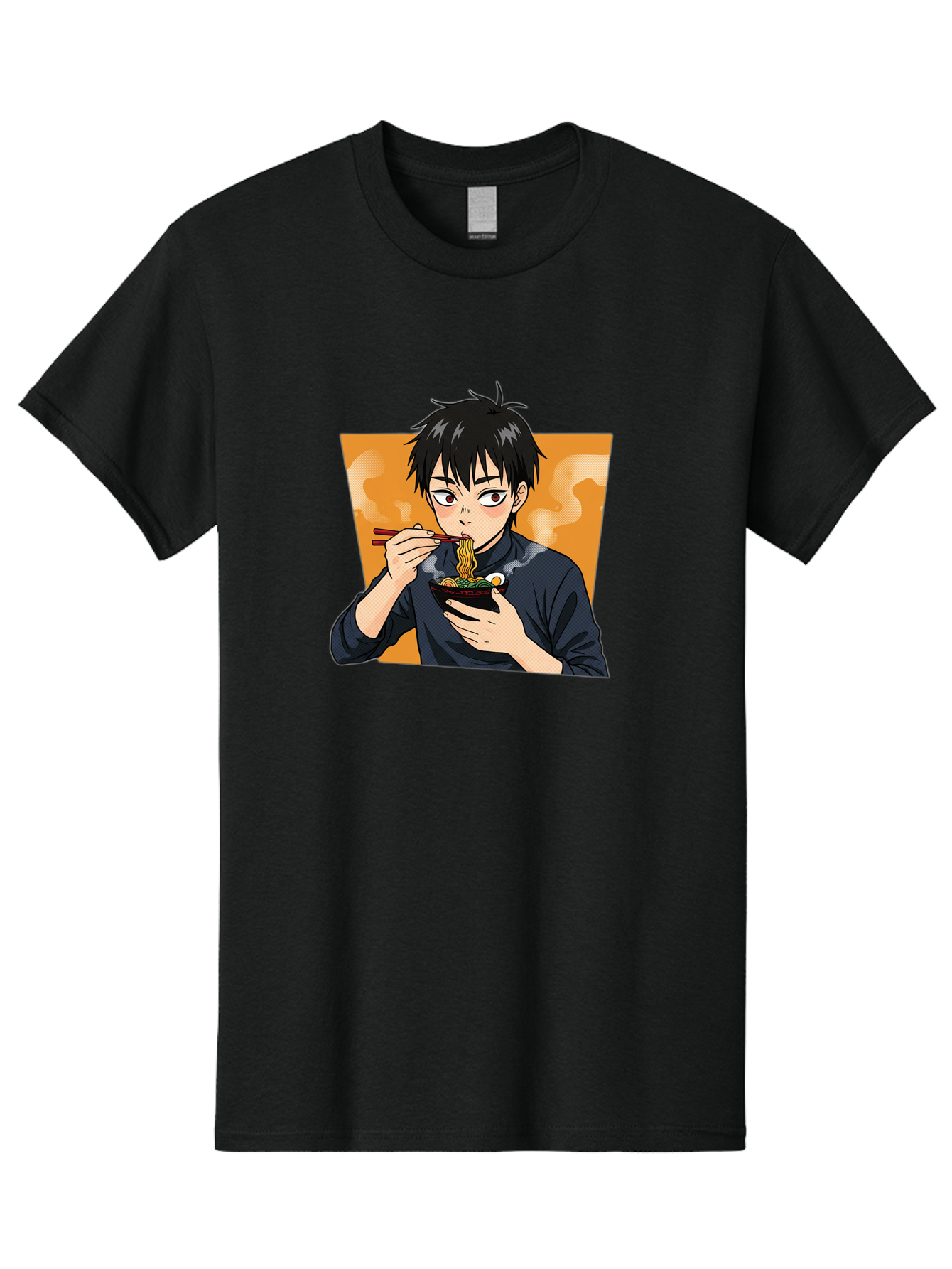 Eating-Ramen Men'S Graphic Tee, 100% Cotton, Comfortable Casual Summer Wear, Machine Washable, Anime Boy Eating Ramen, Steaming Hot Noodles, Chopsticks, Delicious Meal, Japanese Cuisine, Cartoon Style, Appetizing Food, Ramen Lover Bab887