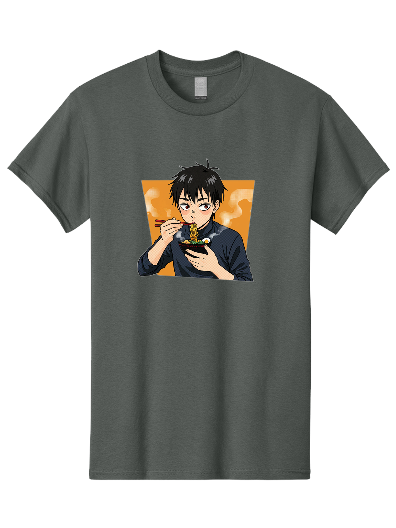 Eating-Ramen Men'S Graphic Tee, 100% Cotton, Comfortable Casual Summer Wear, Machine Washable, Anime Boy Eating Ramen, Steaming Hot Noodles, Chopsticks, Delicious Meal, Japanese Cuisine, Cartoon Style, Appetizing Food, Ramen Lover Bab887