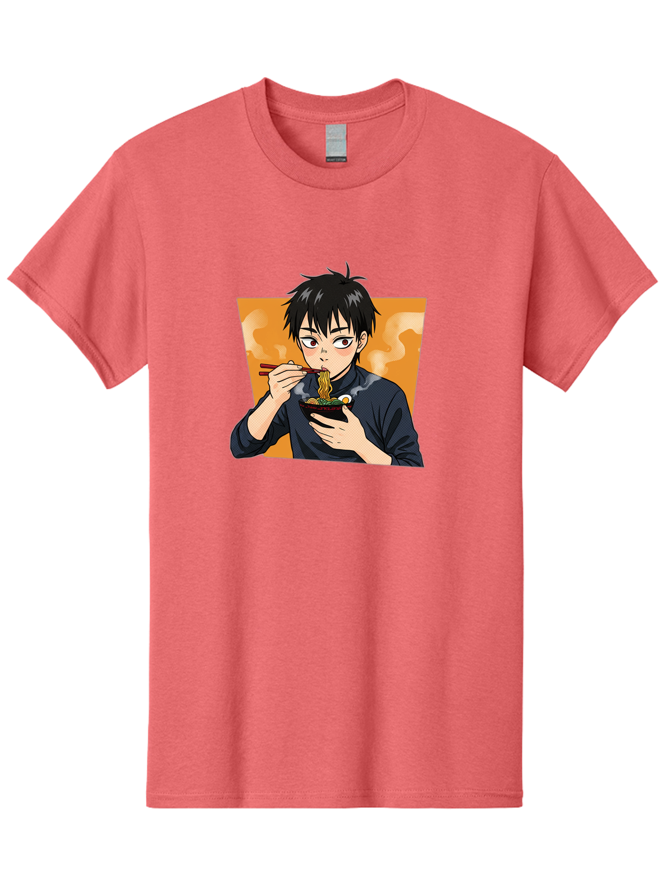 Eating-Ramen Men'S Graphic Tee, 100% Cotton, Comfortable Casual Summer Wear, Machine Washable, Anime Boy Eating Ramen, Steaming Hot Noodles, Chopsticks, Delicious Meal, Japanese Cuisine, Cartoon Style, Appetizing Food, Ramen Lover Bab887
