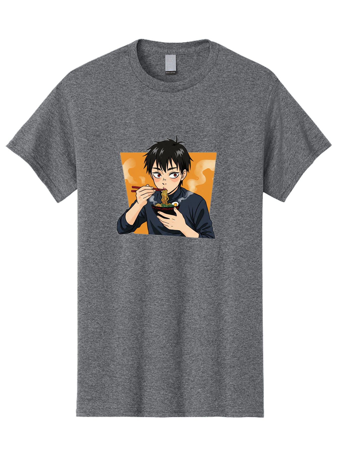 Eating-Ramen Men'S Graphic Tee, 100% Cotton, Comfortable Casual Summer Wear, Machine Washable, Anime Boy Eating Ramen, Steaming Hot Noodles, Chopsticks, Delicious Meal, Japanese Cuisine, Cartoon Style, Appetizing Food, Ramen Lover Bab887