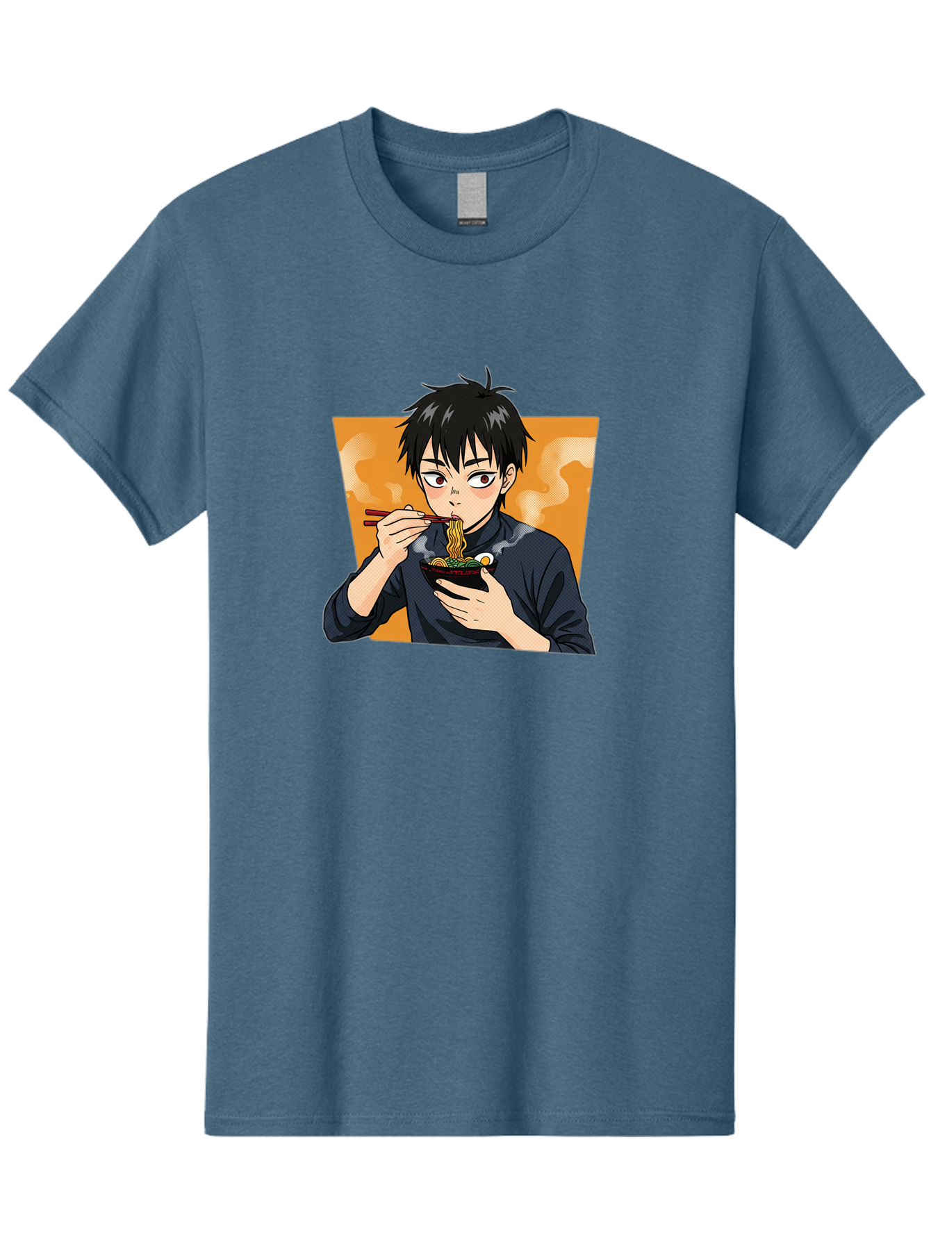 Eating-Ramen Men'S Graphic Tee, 100% Cotton, Comfortable Casual Summer Wear, Machine Washable, Anime Boy Eating Ramen, Steaming Hot Noodles, Chopsticks, Delicious Meal, Japanese Cuisine, Cartoon Style, Appetizing Food, Ramen Lover Bab887