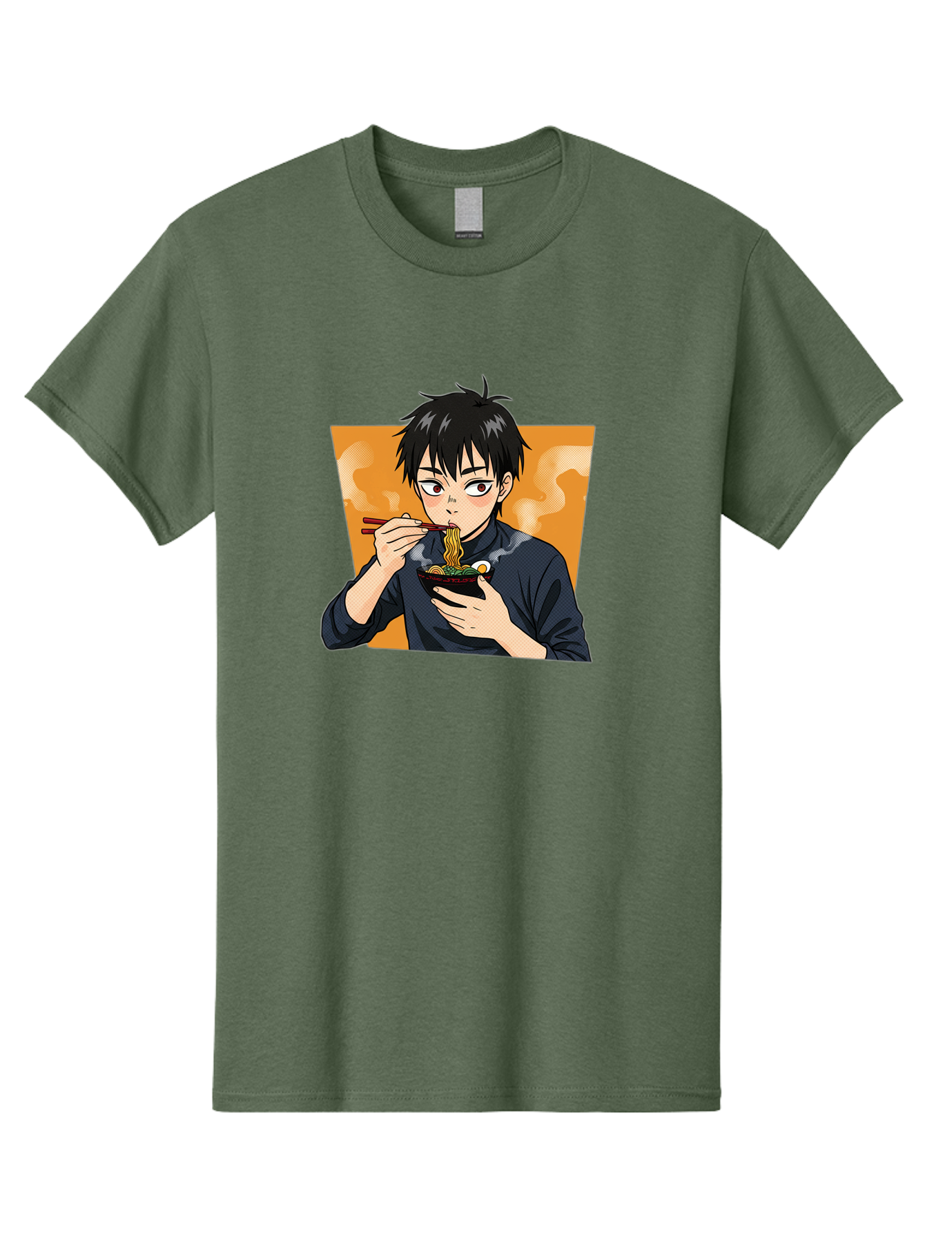 Eating-Ramen Men'S Graphic Tee, 100% Cotton, Comfortable Casual Summer Wear, Machine Washable, Anime Boy Eating Ramen, Steaming Hot Noodles, Chopsticks, Delicious Meal, Japanese Cuisine, Cartoon Style, Appetizing Food, Ramen Lover Bab887